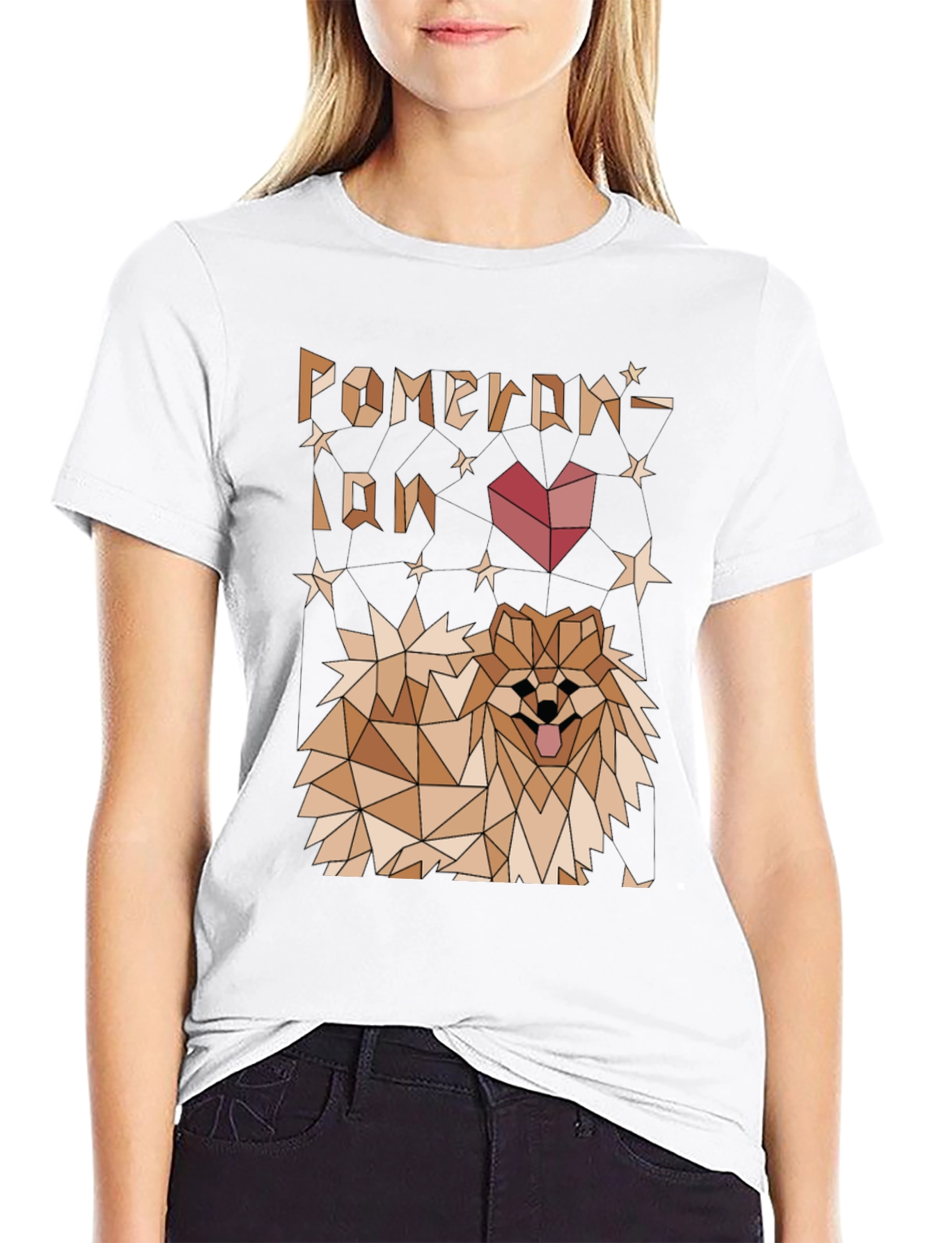 Geometric Pomeranian Dog Graphic Tee - Black