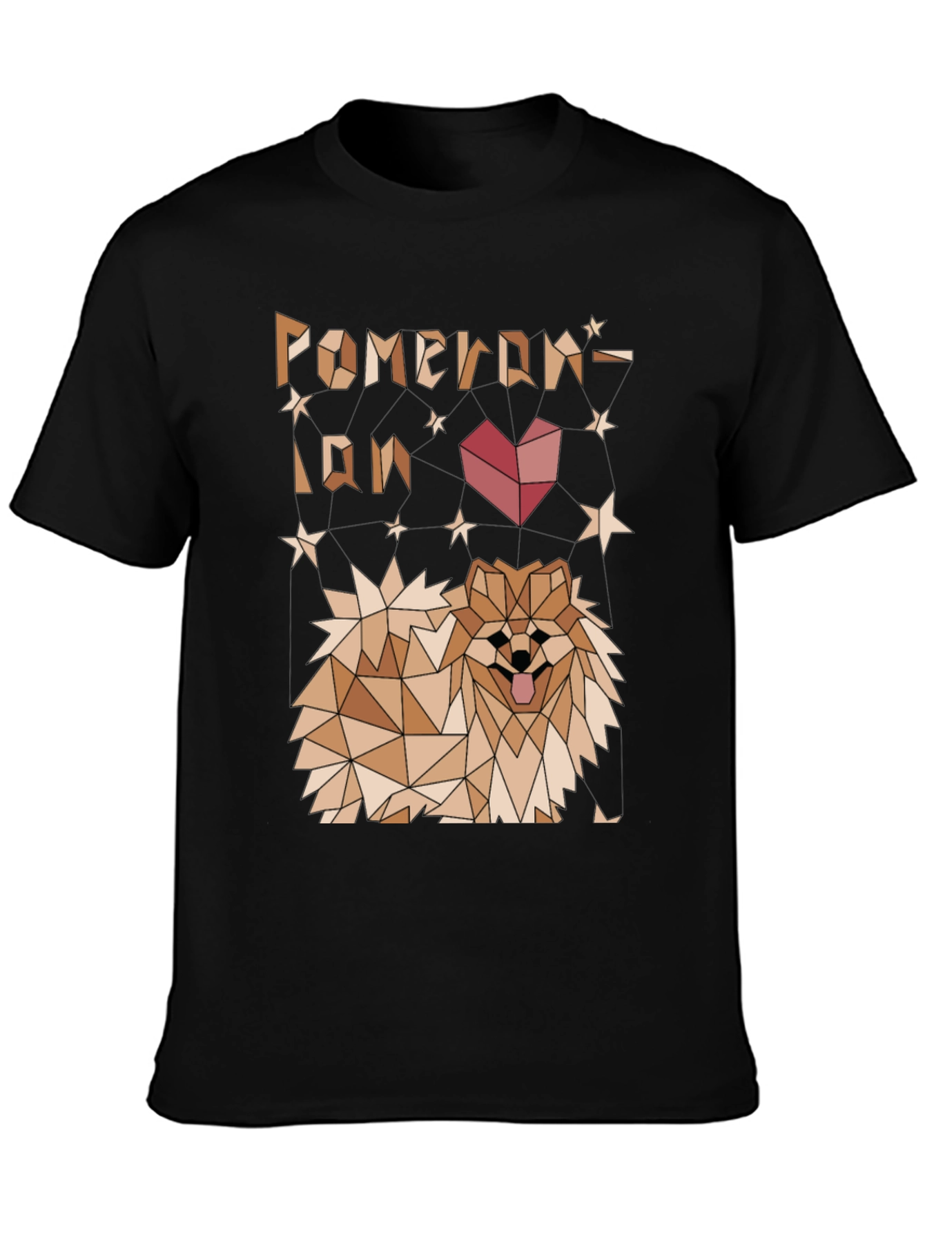 Geometric Pomeranian Dog Graphic Tee - Black
