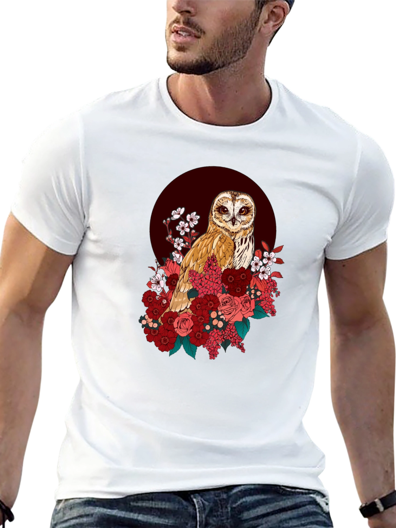 Owl & Floral Graphic T-Shirt