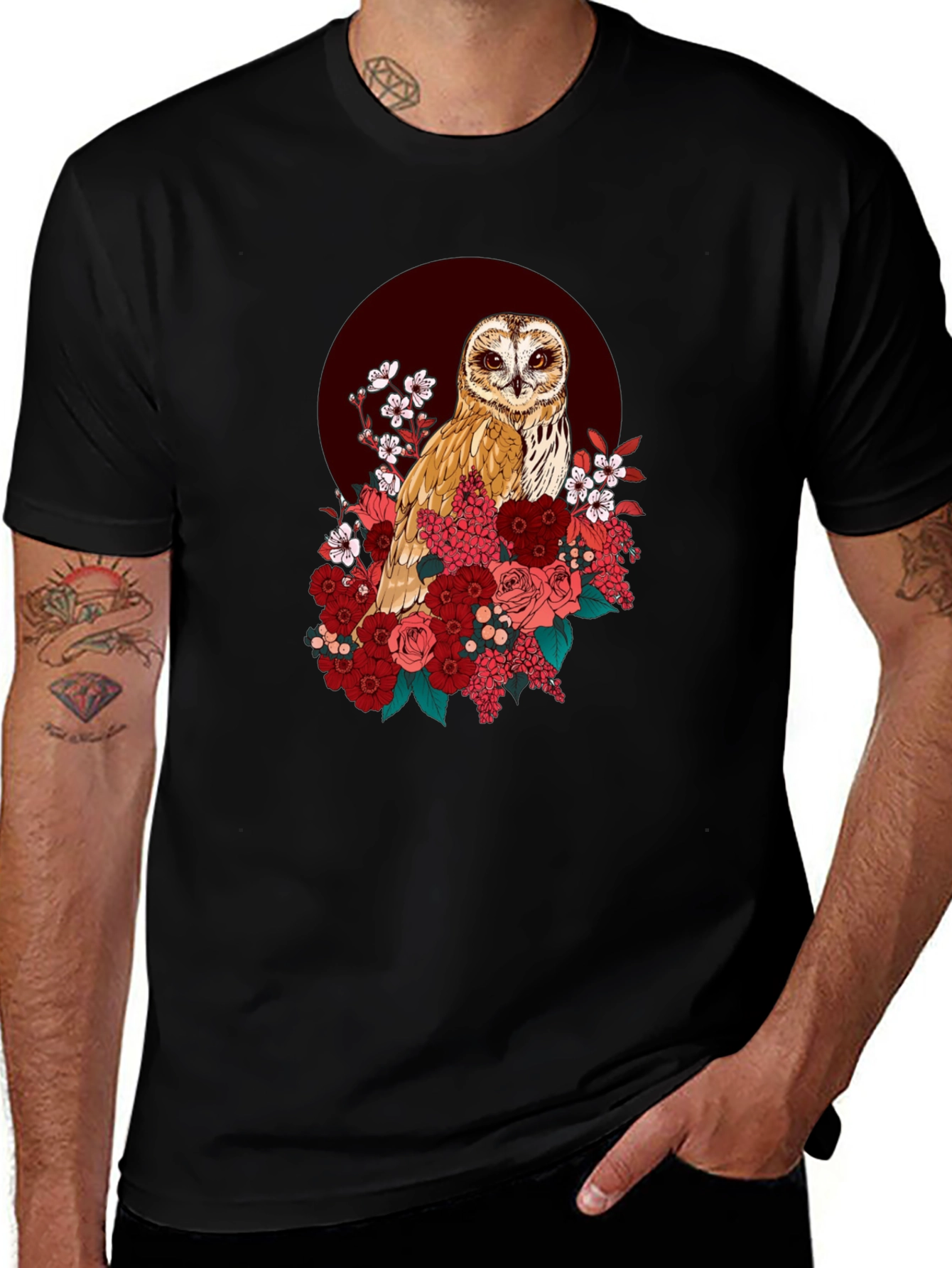 Owl & Floral Graphic T-Shirt