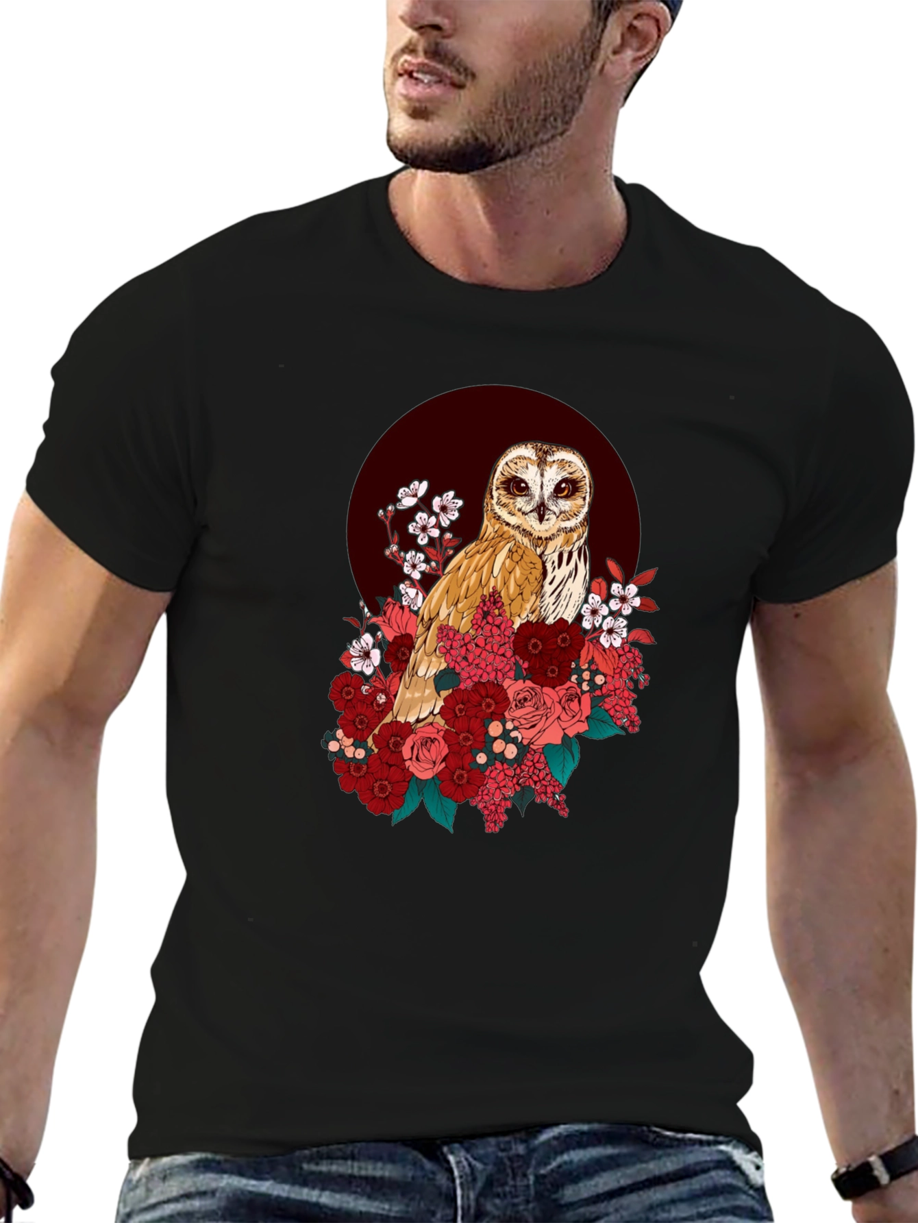 Owl & Floral Graphic T-Shirt