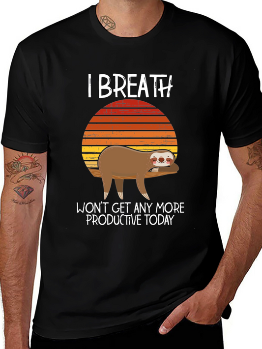 Funny Sloth Graphic Tee - I Breathe No More Productive Today
