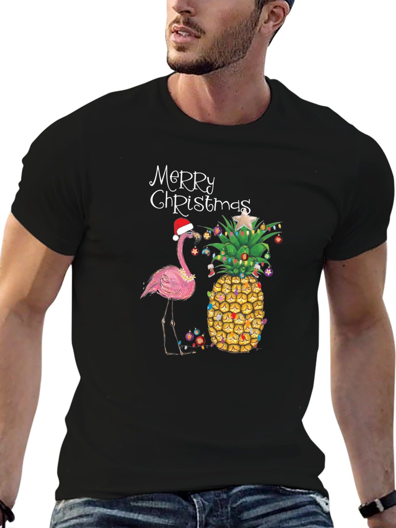 Festive Christmas Pineapple Flamingo T-Shirt
