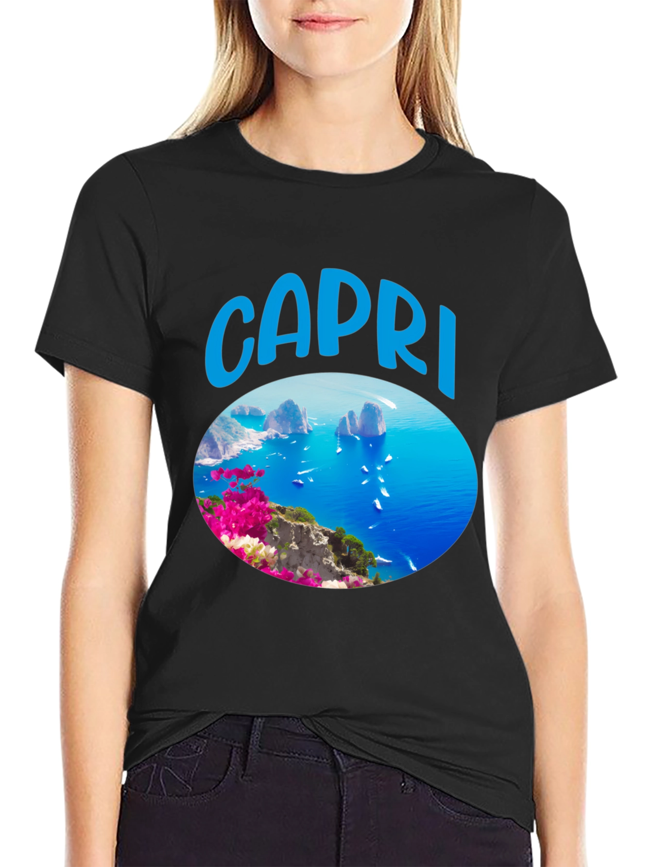 Capri Island Scenic Graphic Tee - Black