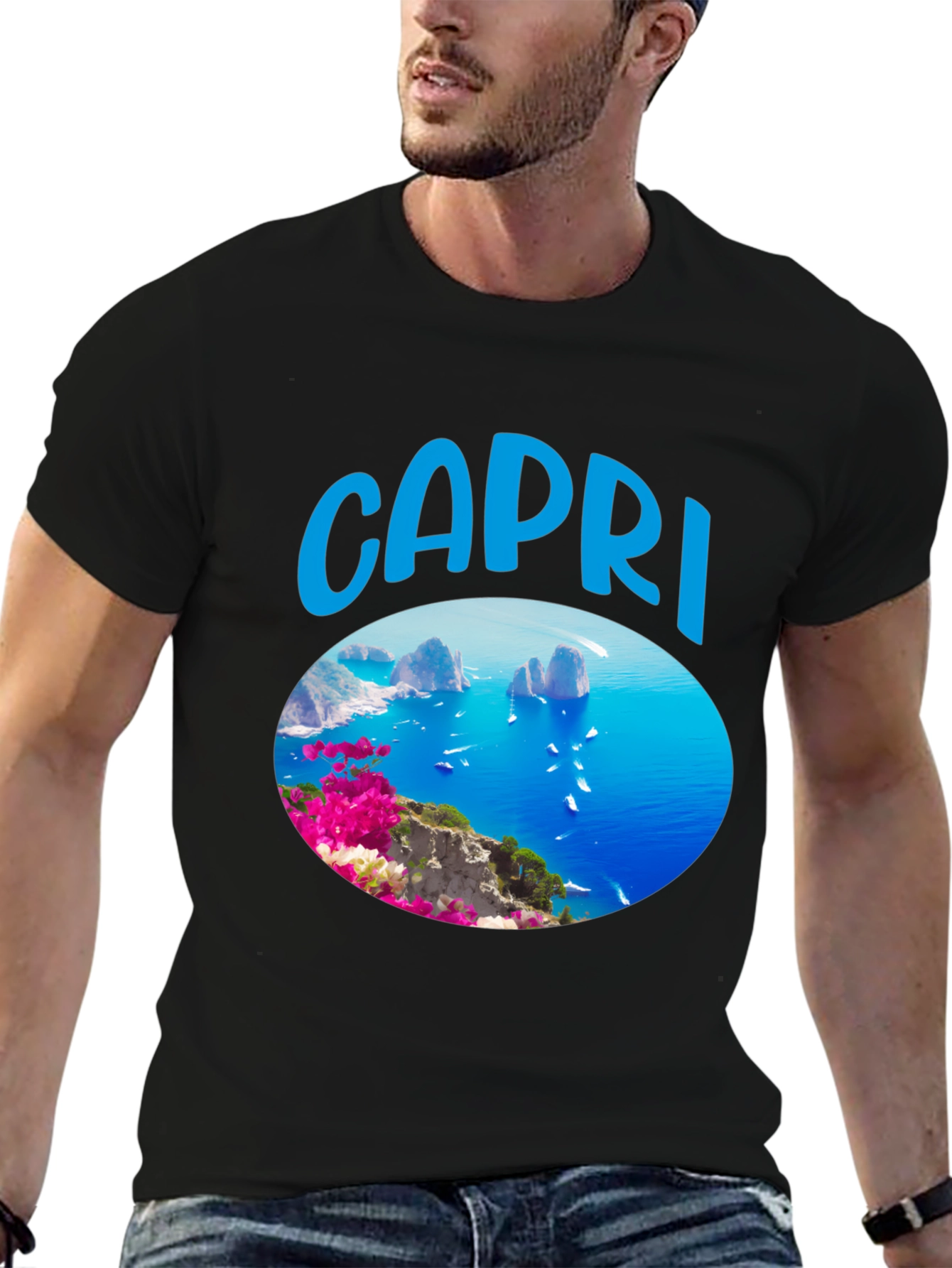 Capri Island Scenic Graphic Tee - Black