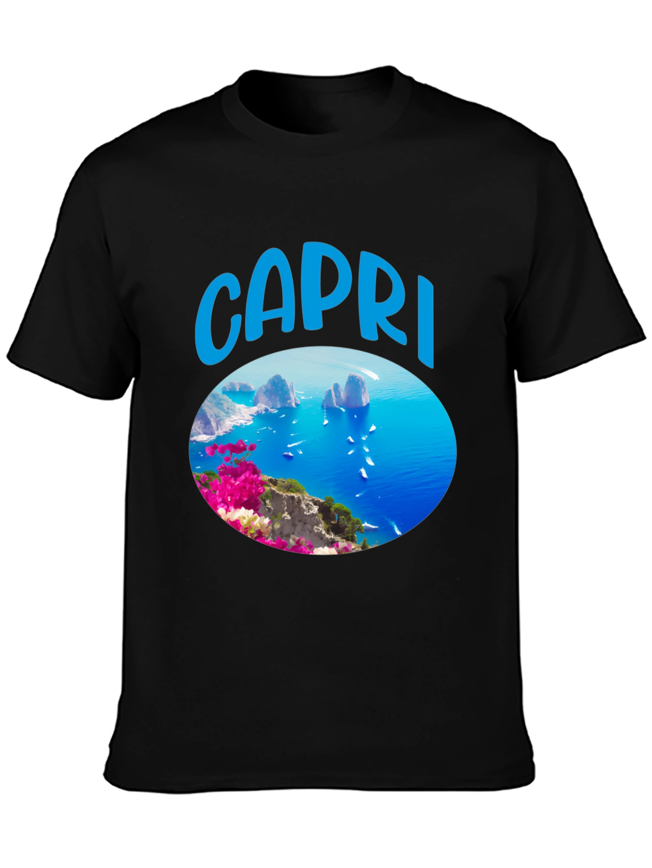Capri Island Scenic Graphic Tee - Black