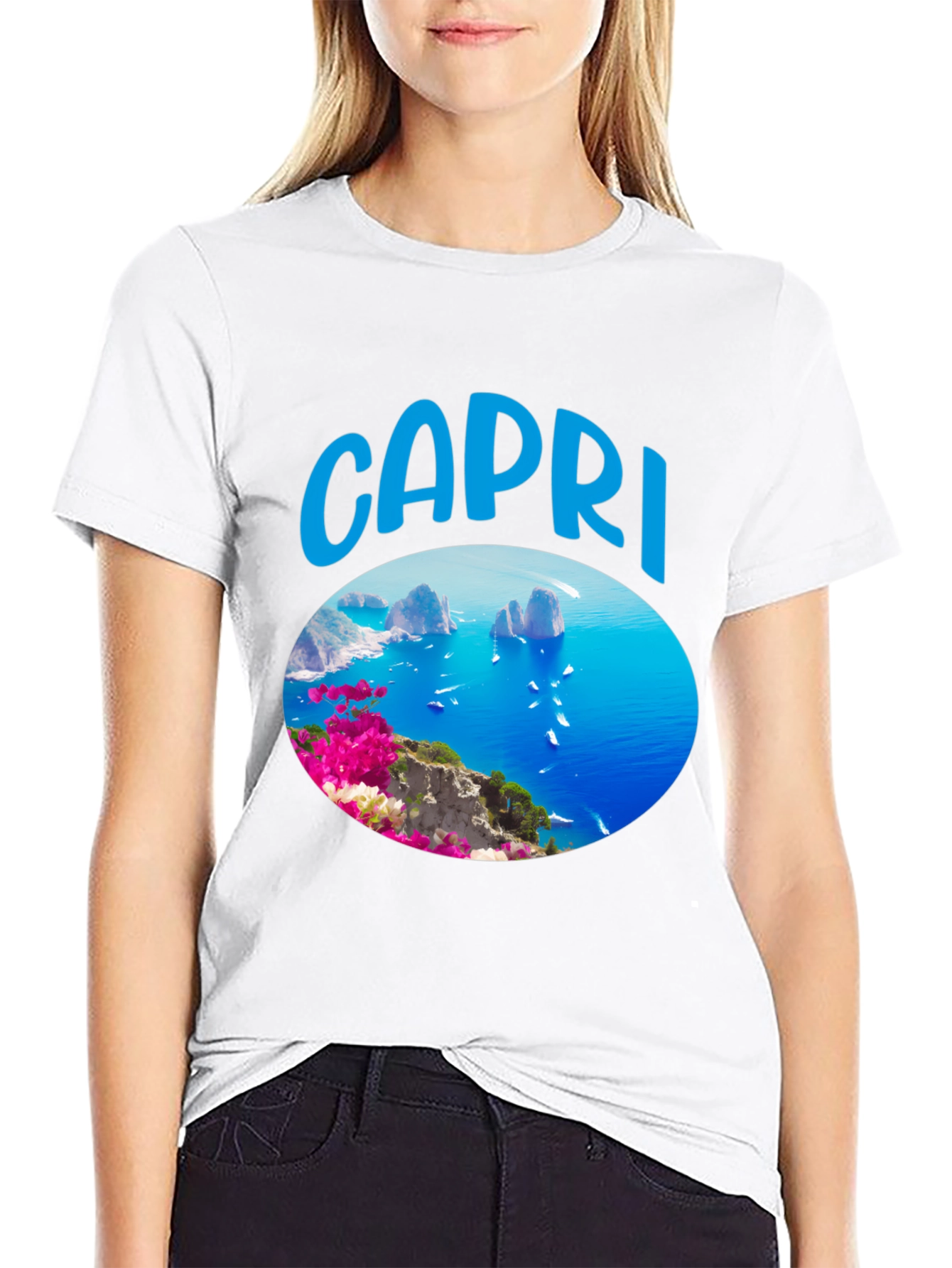 Capri Island Scenic Graphic Tee - Black