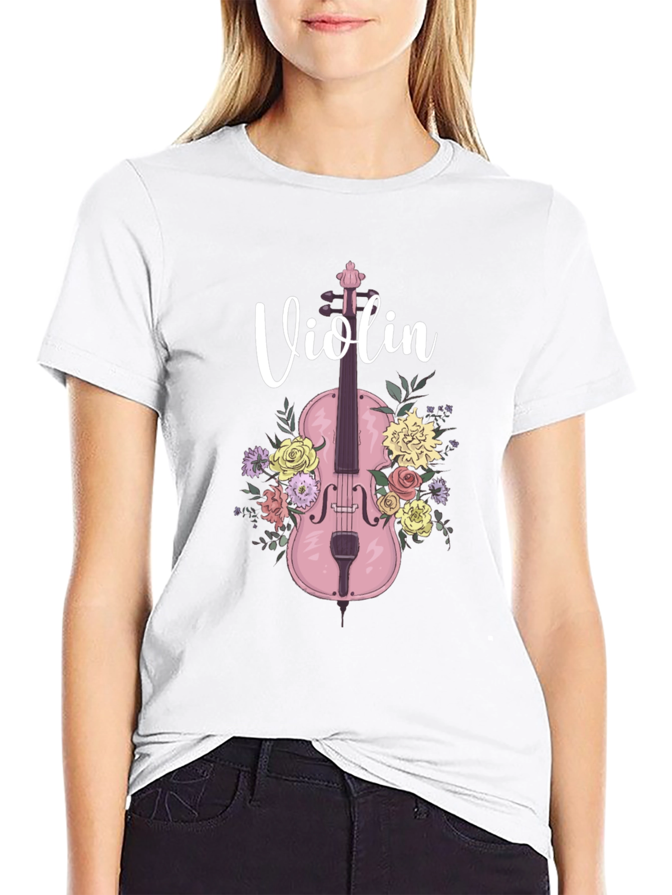 Floral Violin T-Shirt - Musical Design