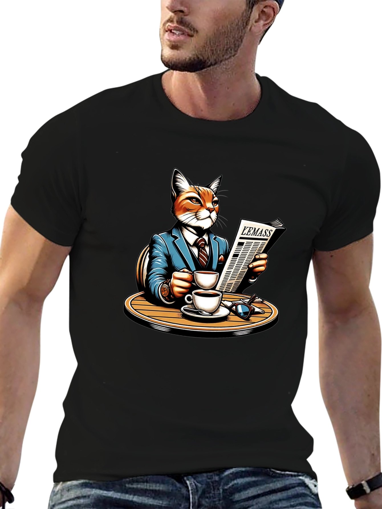 Cat Reading Newspaper Graphic Tee