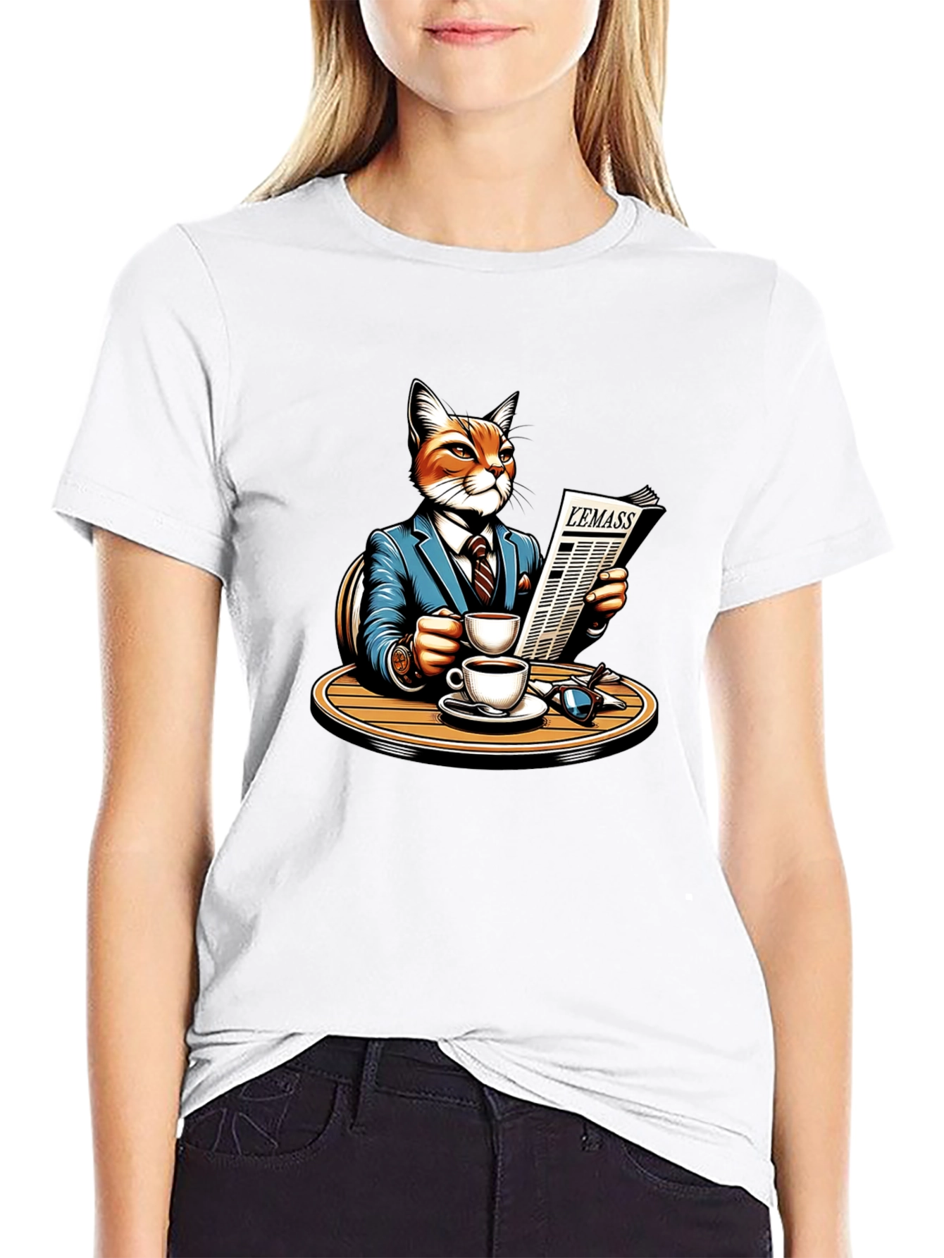 Cat Reading Newspaper Graphic Tee