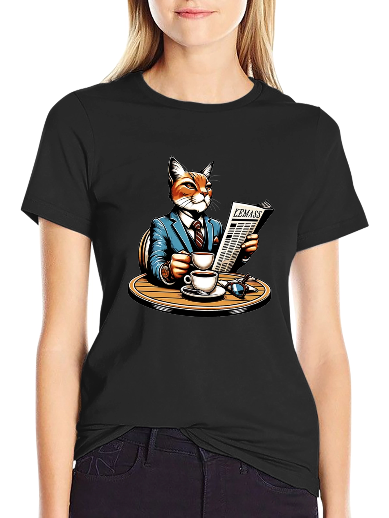 Cat Reading Newspaper Graphic Tee