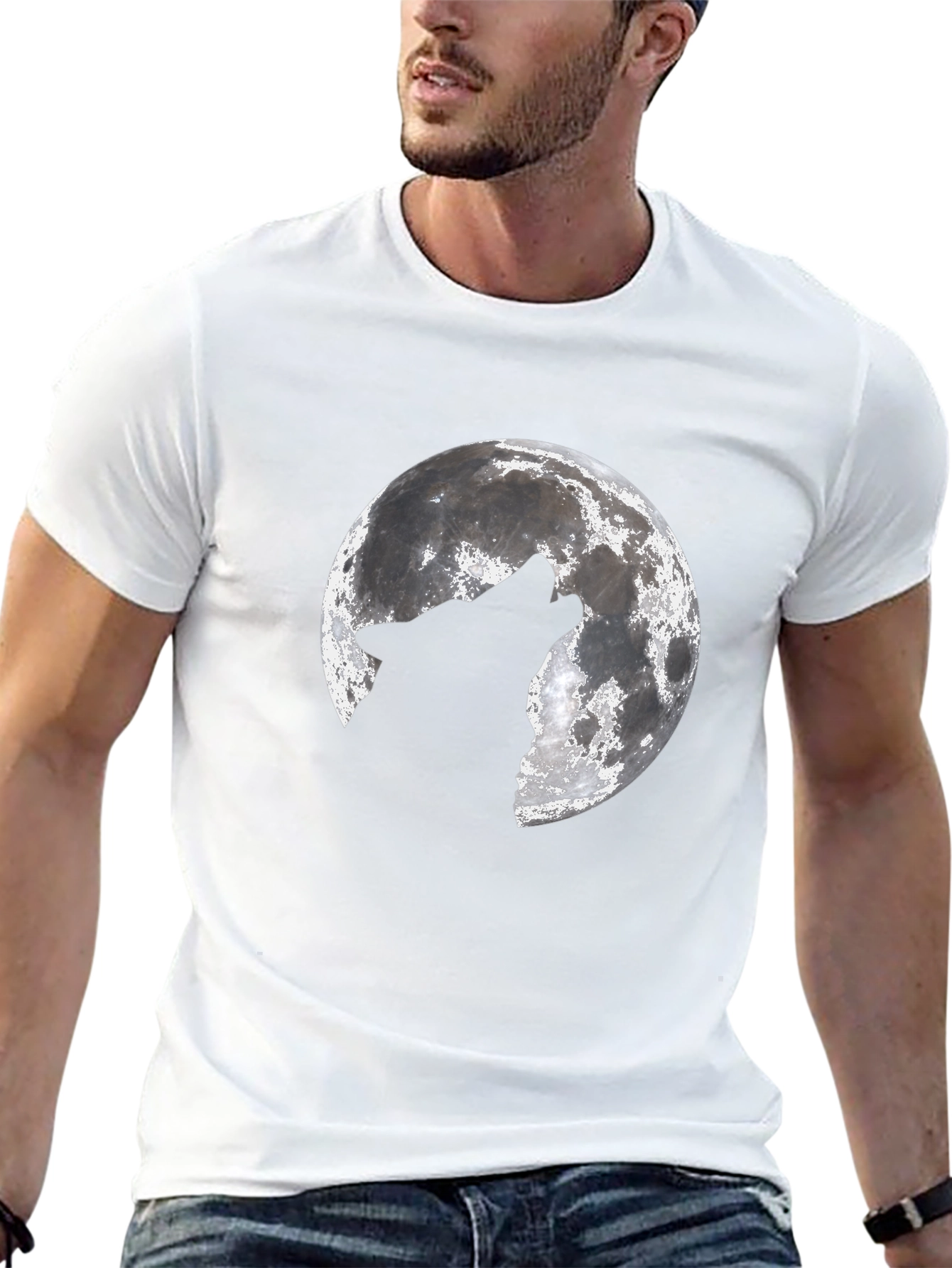 Wolf Howling at Moon Graphic Black T-Shirt
