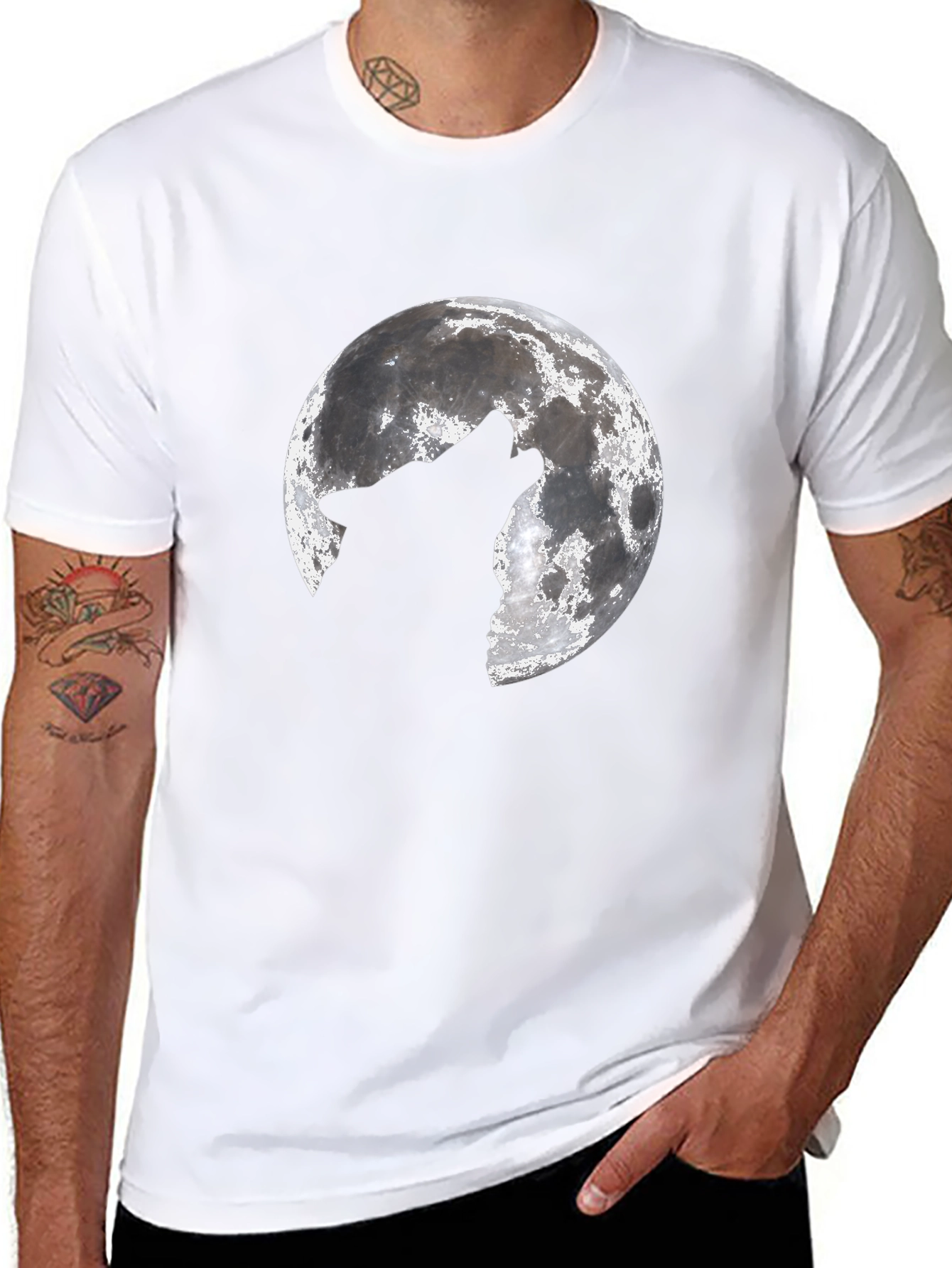 Wolf Howling at Moon Graphic Black T-Shirt