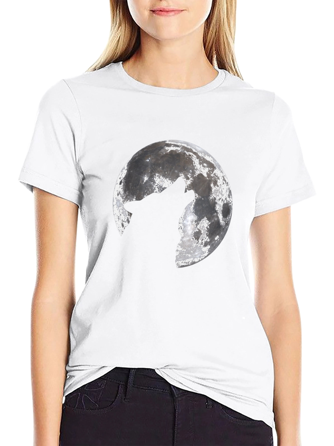 Wolf Howling at Moon Graphic Black T-Shirt