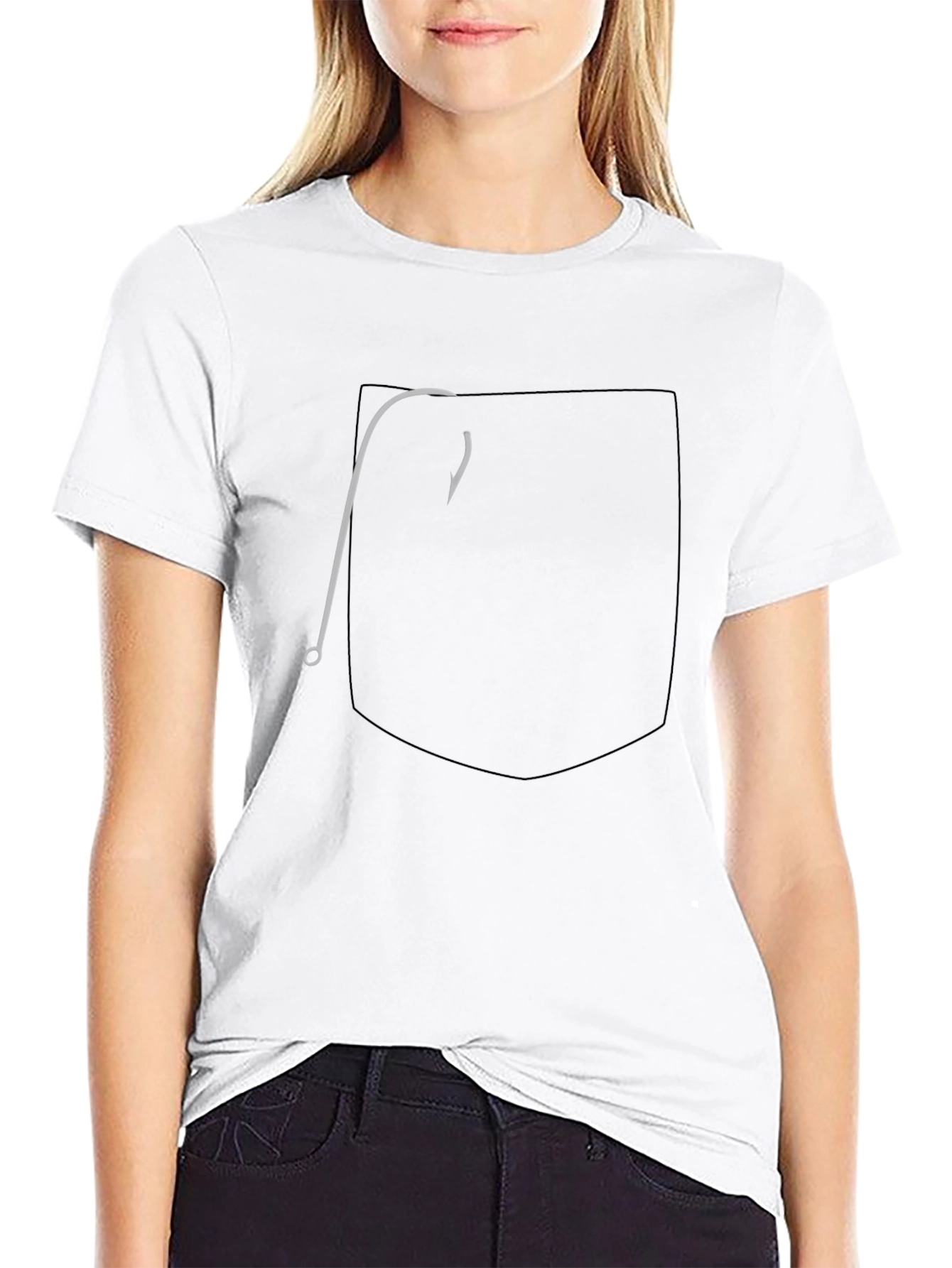 Mens Black Graphic Tee: Pocket Fish Hook Design