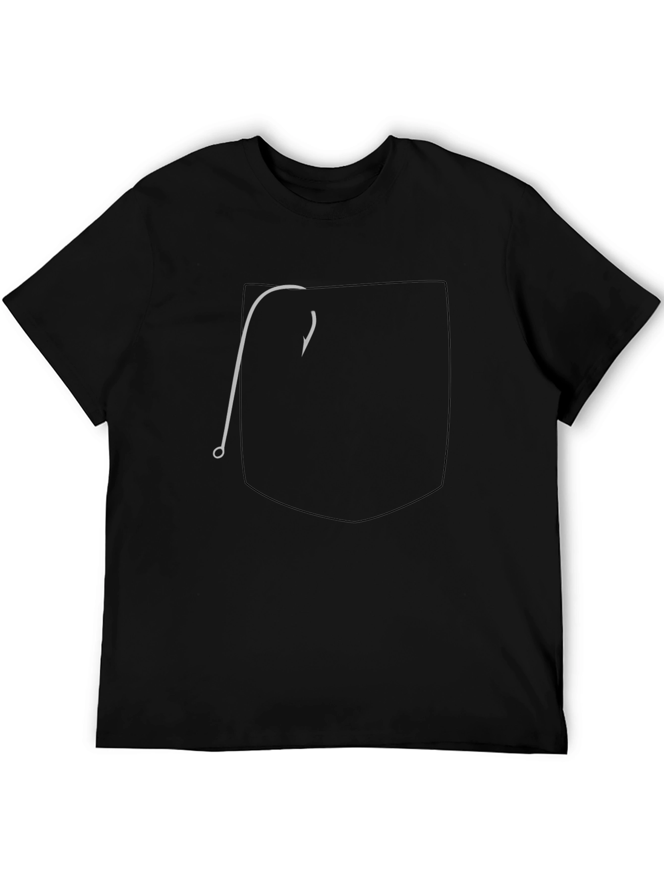 Mens Black Graphic Tee: Pocket Fish Hook Design