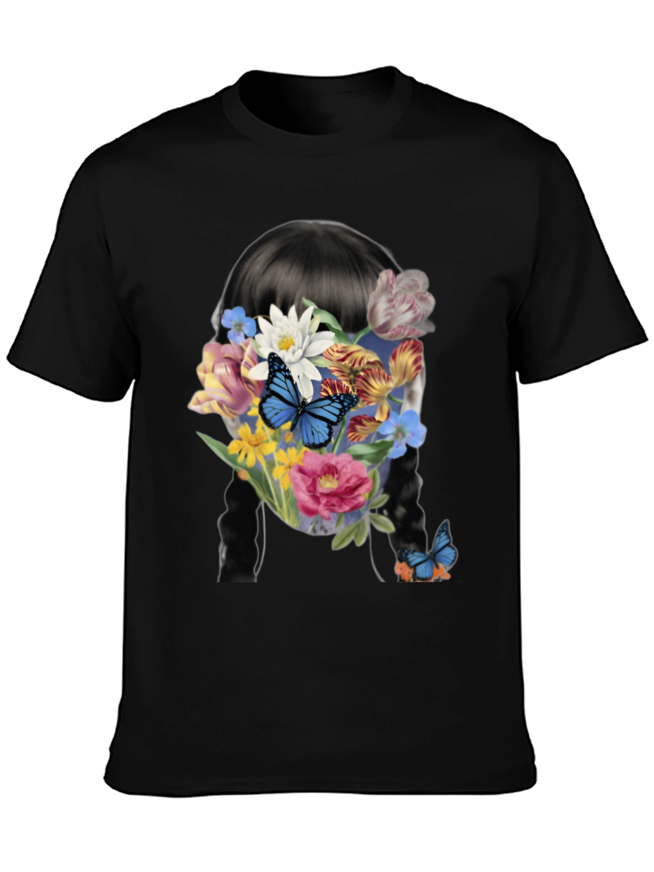 Floral Butterfly Graphic Tee - Trendy Black T-Shirt