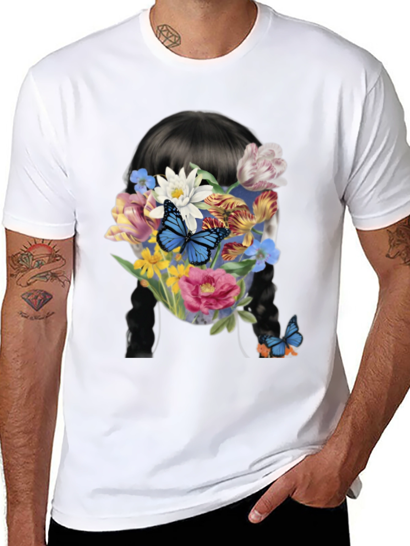 Floral Butterfly Graphic Tee - Trendy Black T-Shirt