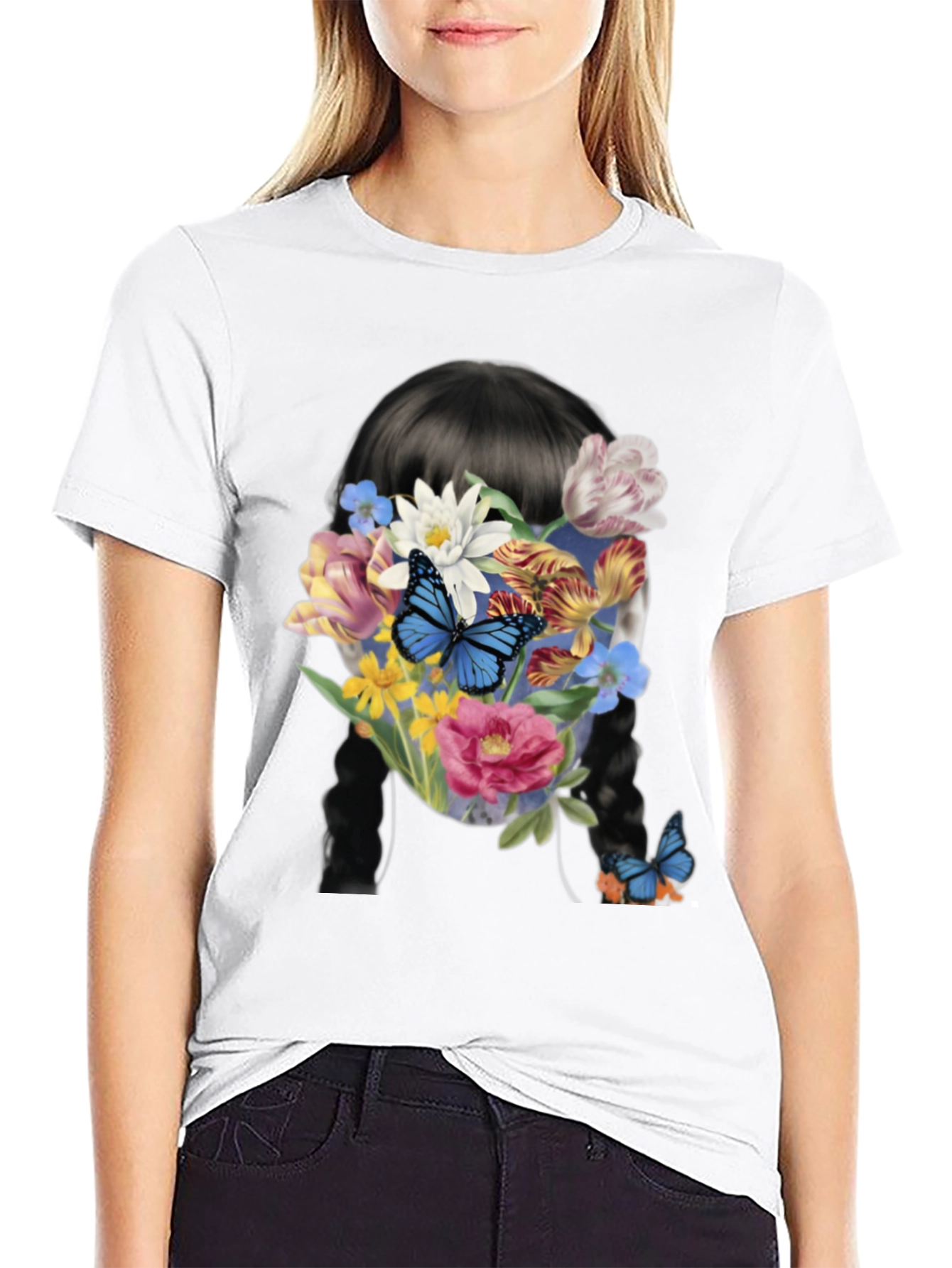 Floral Butterfly Graphic Tee - Trendy Black T-Shirt