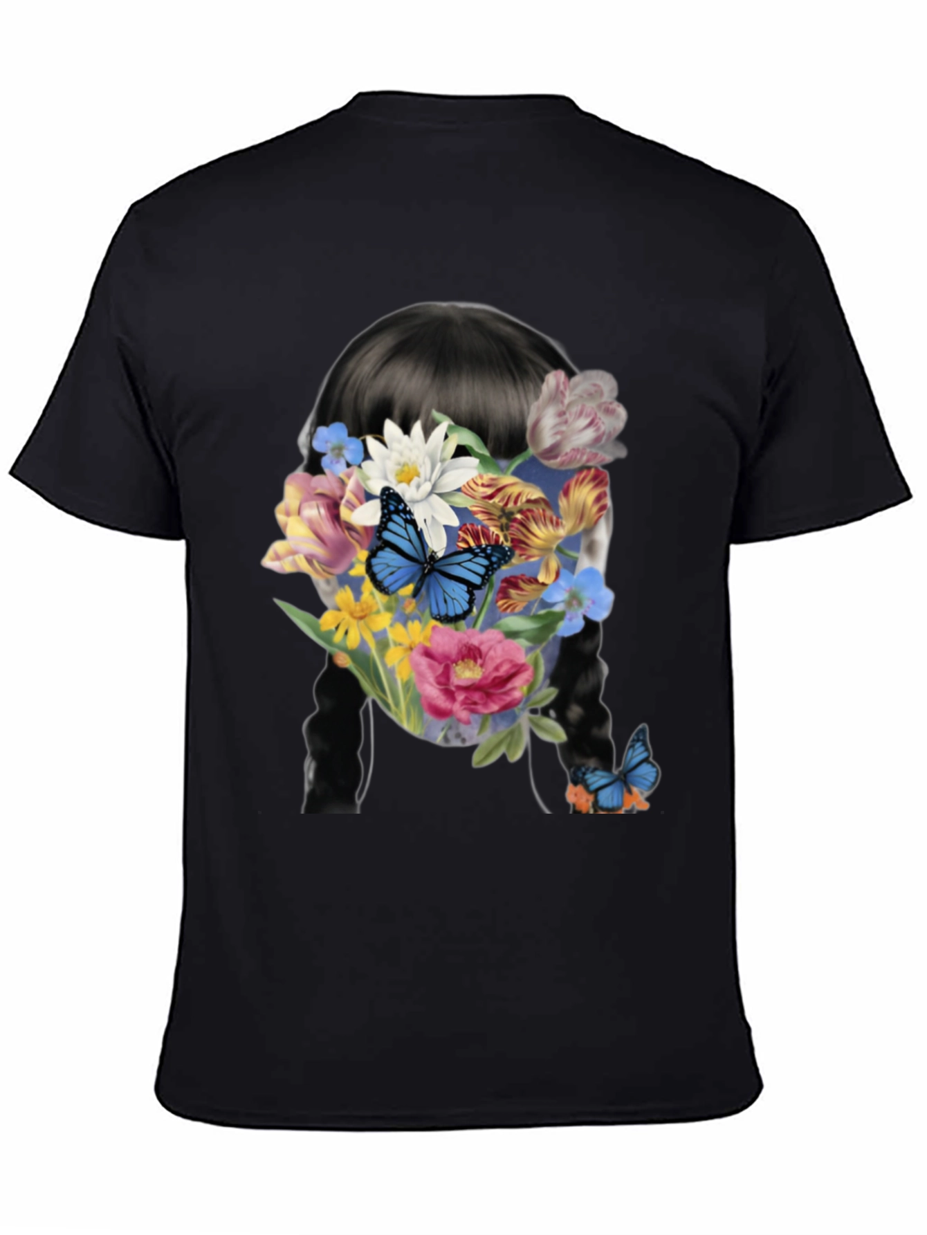 Floral Butterfly Graphic Tee - Trendy Black T-Shirt