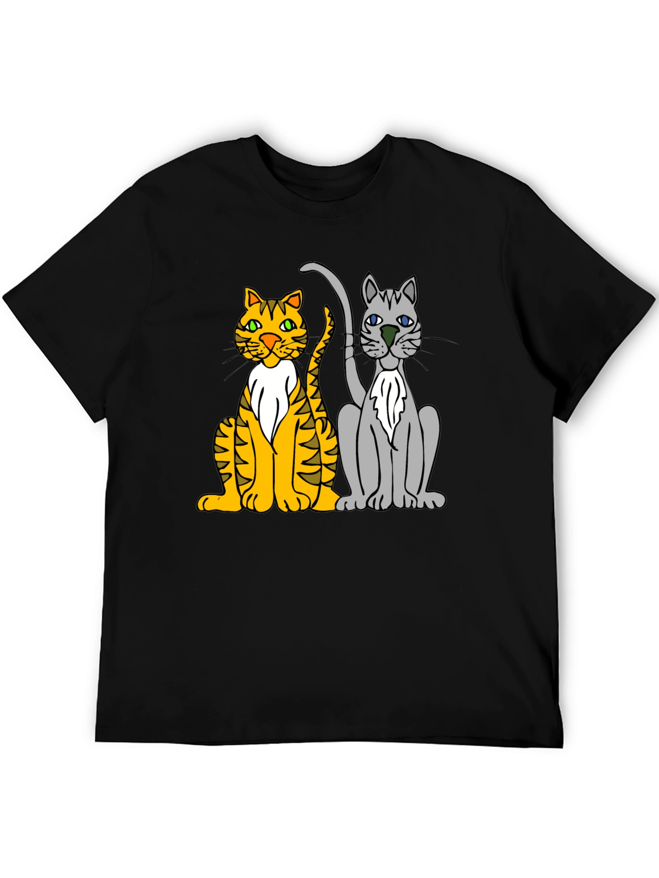 Cartoon Cats Graphic Tee - Mens Black T-Shirt