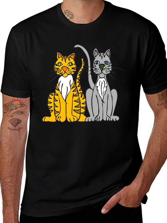 Cartoon Cats Graphic Tee - Mens Black T-Shirt