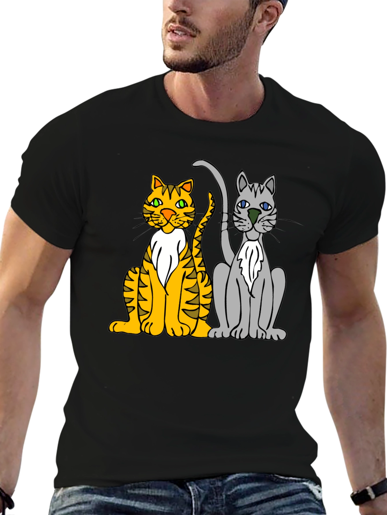 Cartoon Cats Graphic Tee - Mens Black T-Shirt