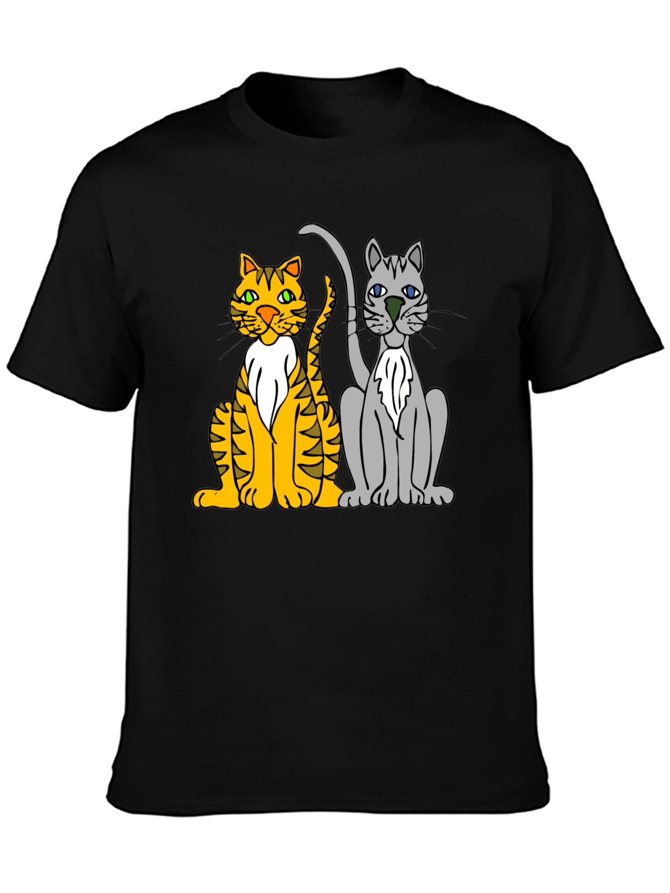 Cartoon Cats Graphic Tee - Mens Black T-Shirt