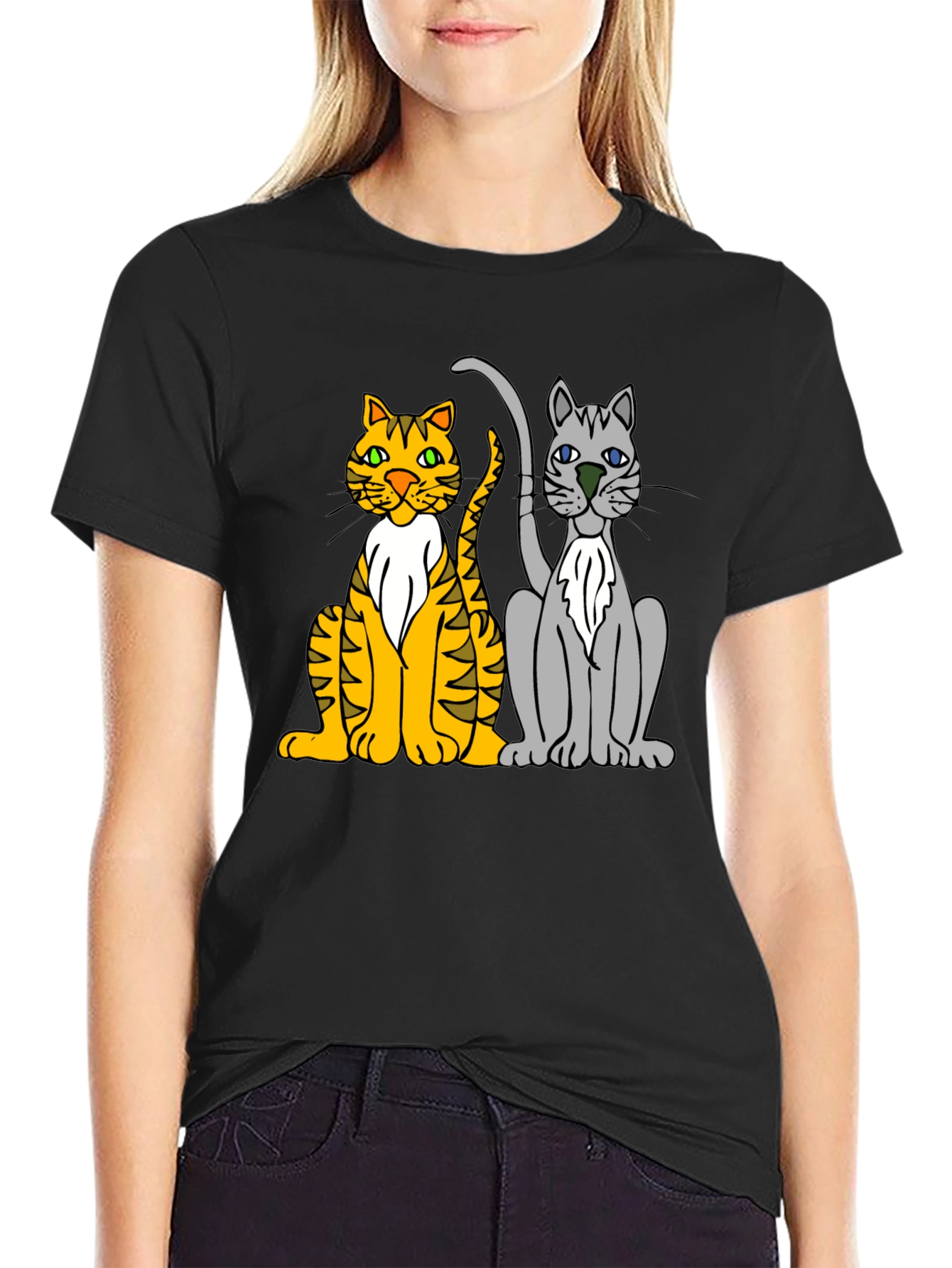 Cartoon Cats Graphic Tee - Mens Black T-Shirt