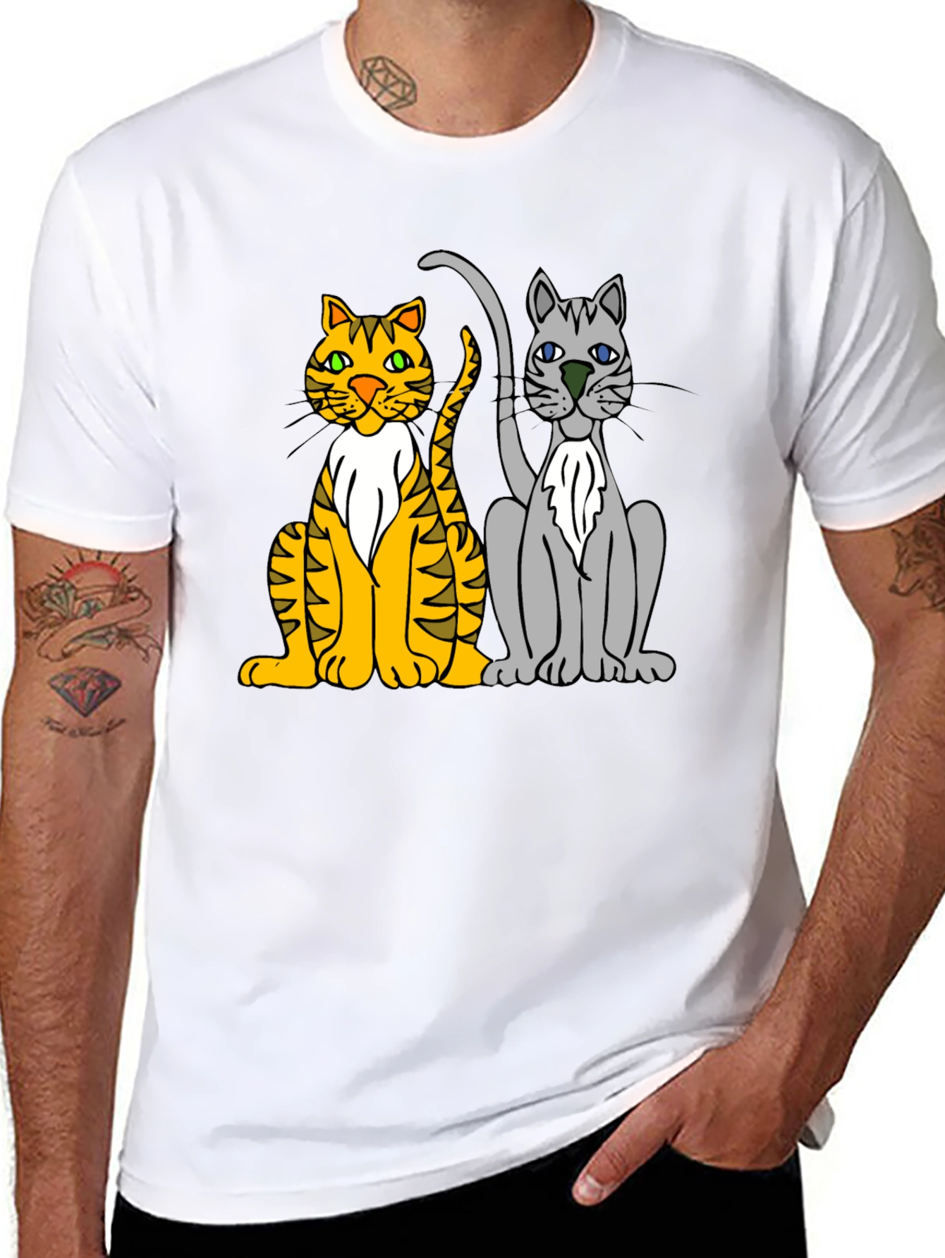 Cartoon Cats Graphic Tee - Mens Black T-Shirt