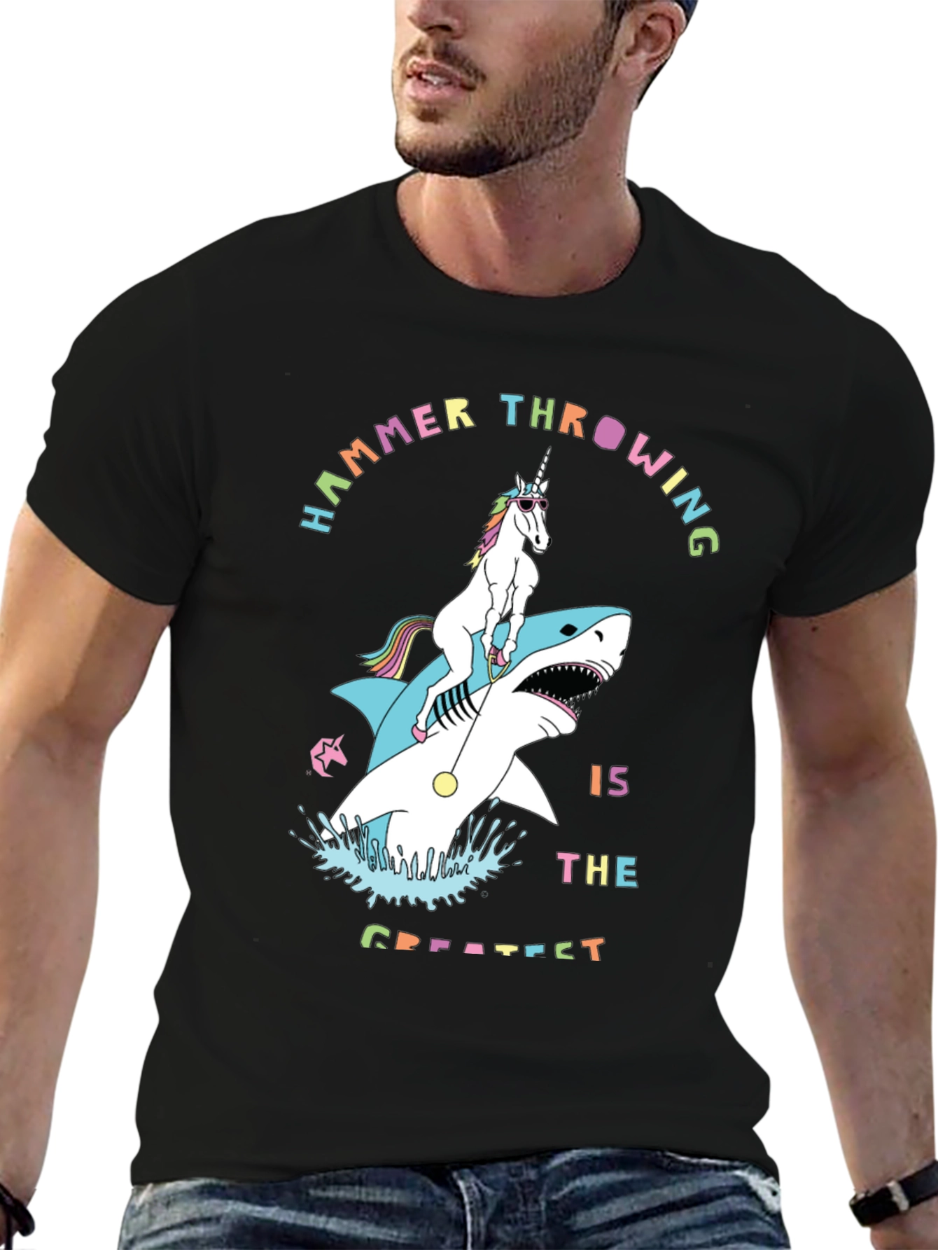 Unicorn Riding Shark Graphic T-Shirt