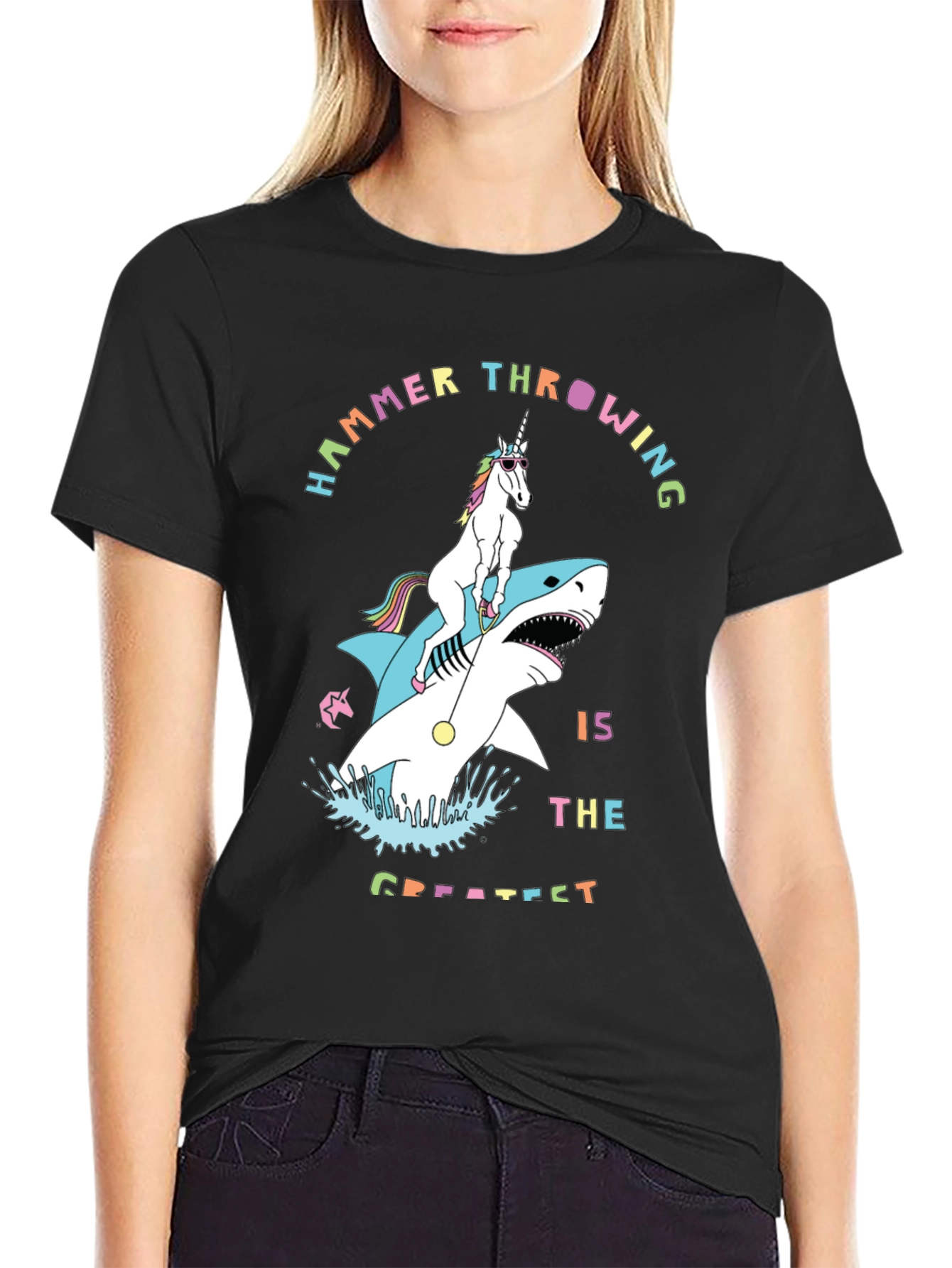 Unicorn Riding Shark Graphic T-Shirt