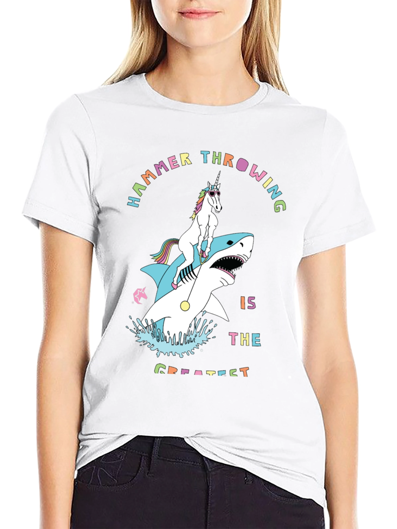 Unicorn Riding Shark Graphic T-Shirt