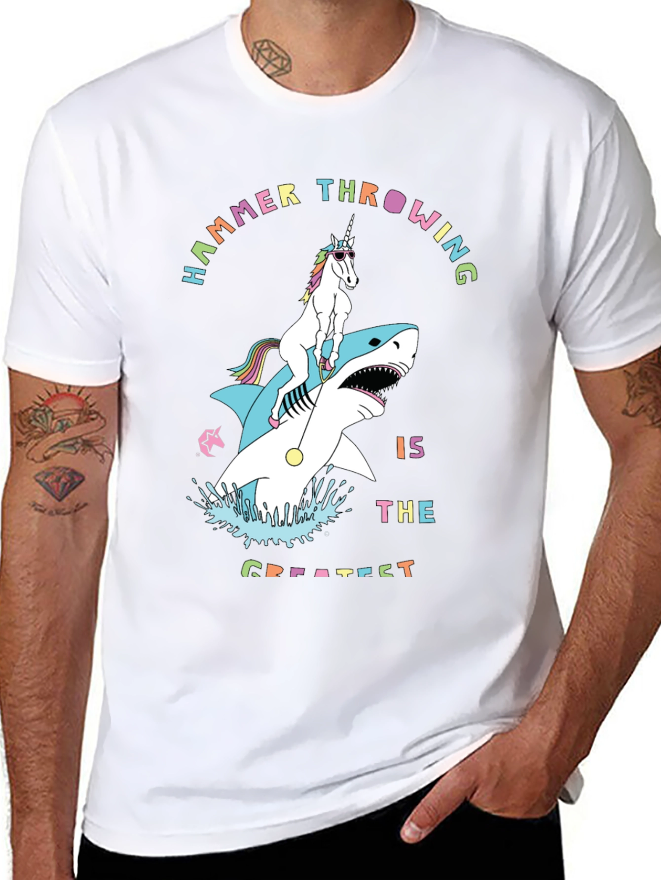 Unicorn Riding Shark Graphic T-Shirt
