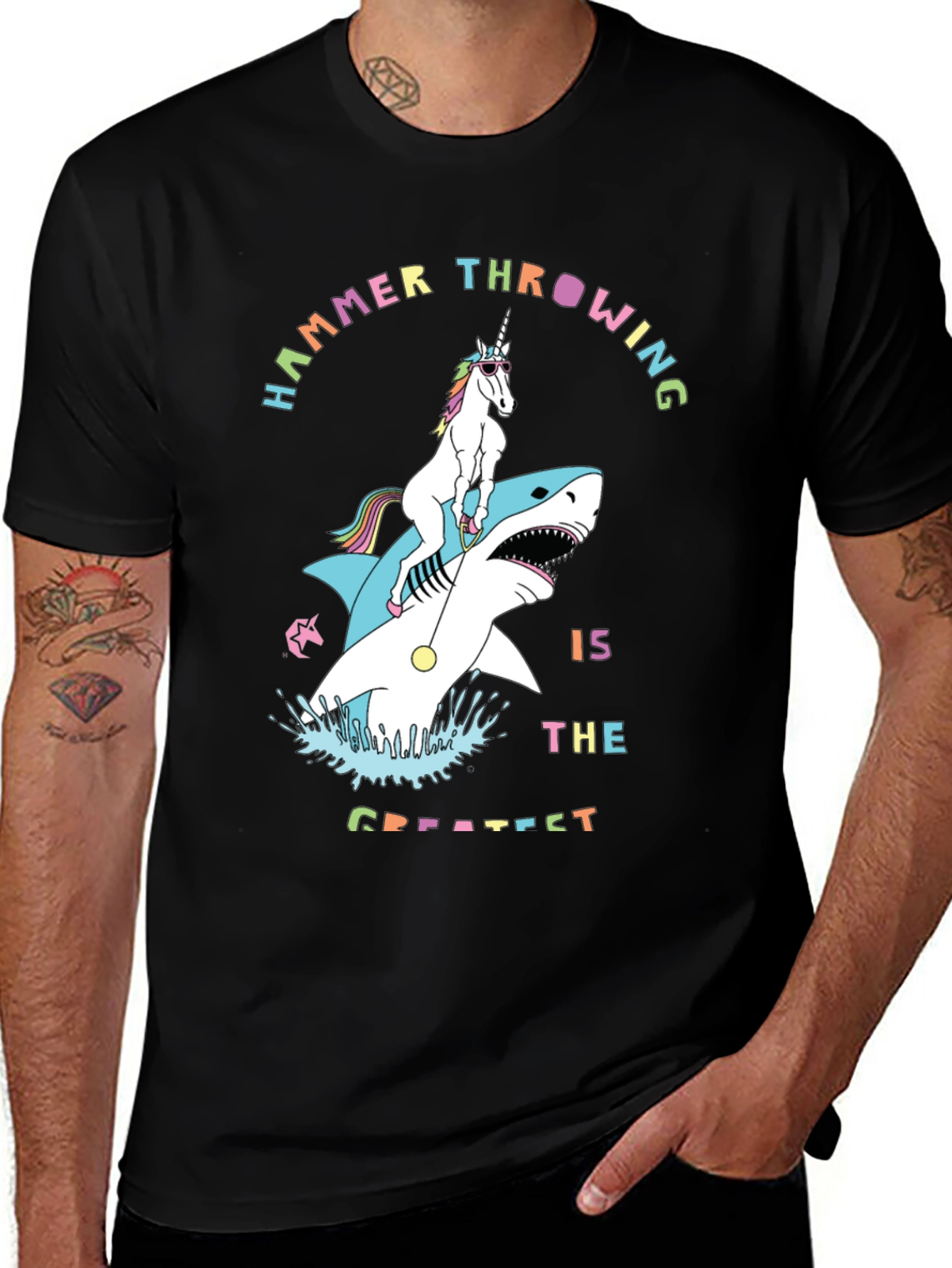 Unicorn Riding Shark Graphic T-Shirt