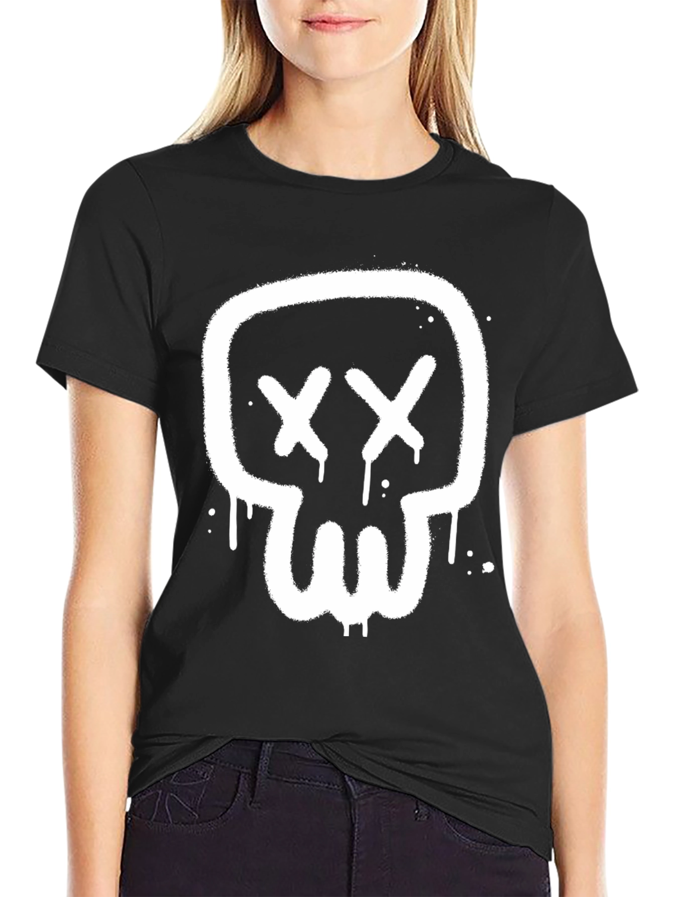 Skull Graphic Tee - Modern Spray Paint Design