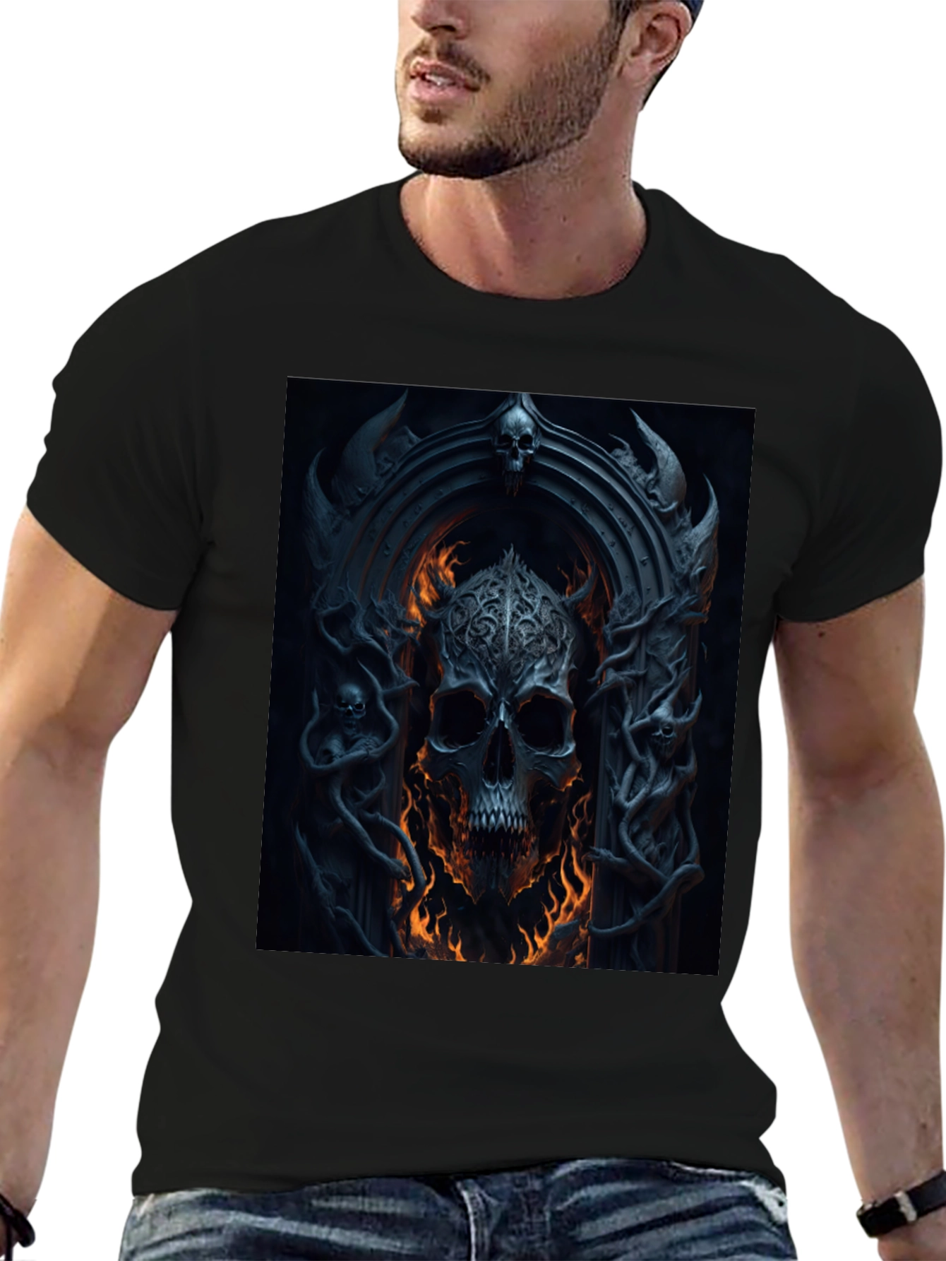 Skull Portal Graphic Black Tee - Gothic Design