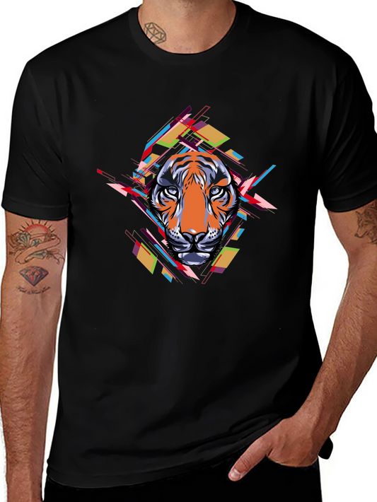 Abstract Tiger Graphic Black T-Shirt