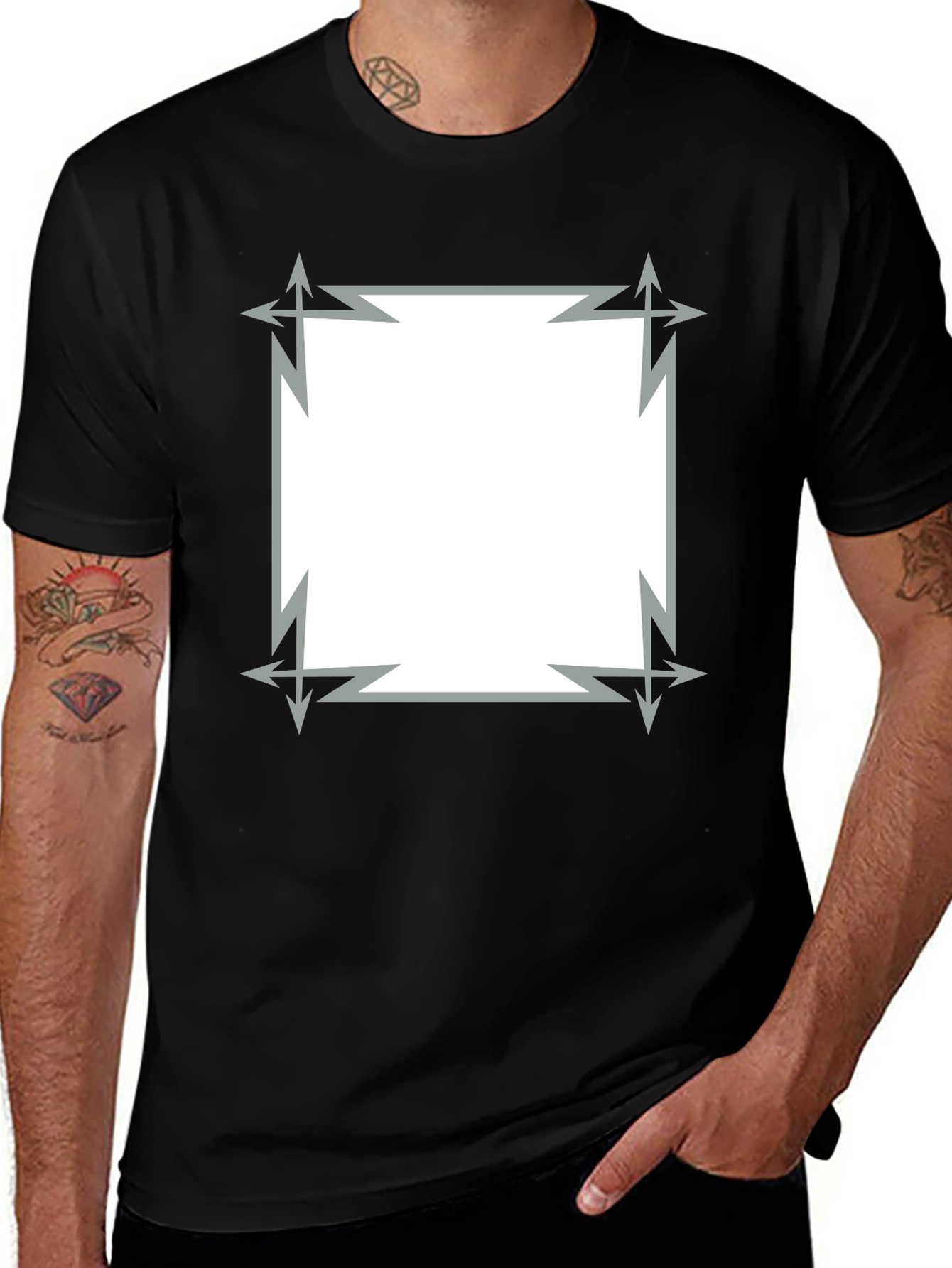 Edgy Graphic Tee - Black T-Shirt with Square Design