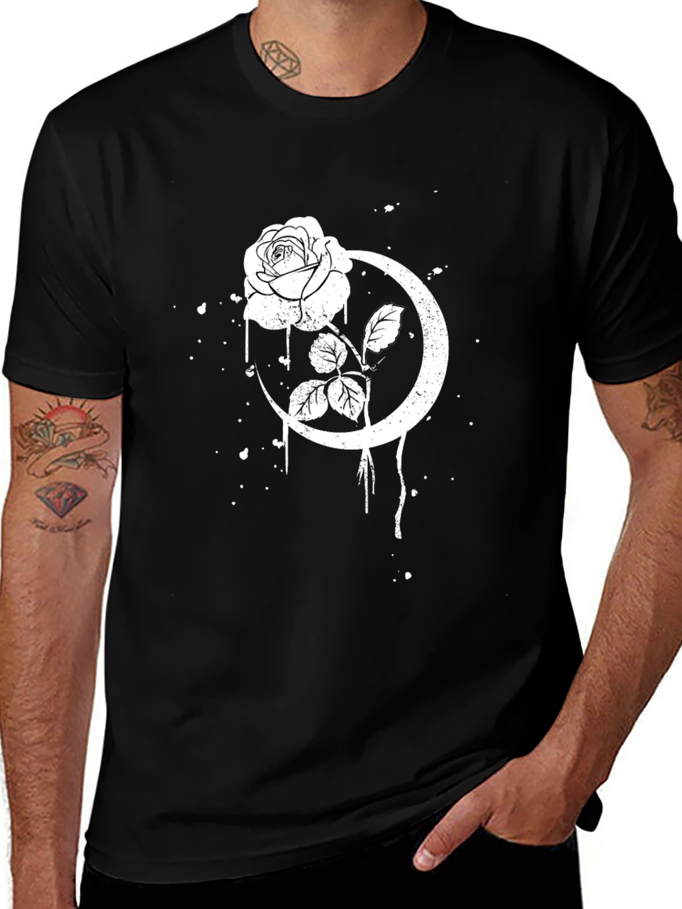Rose and Moon Graphic Tee - Black