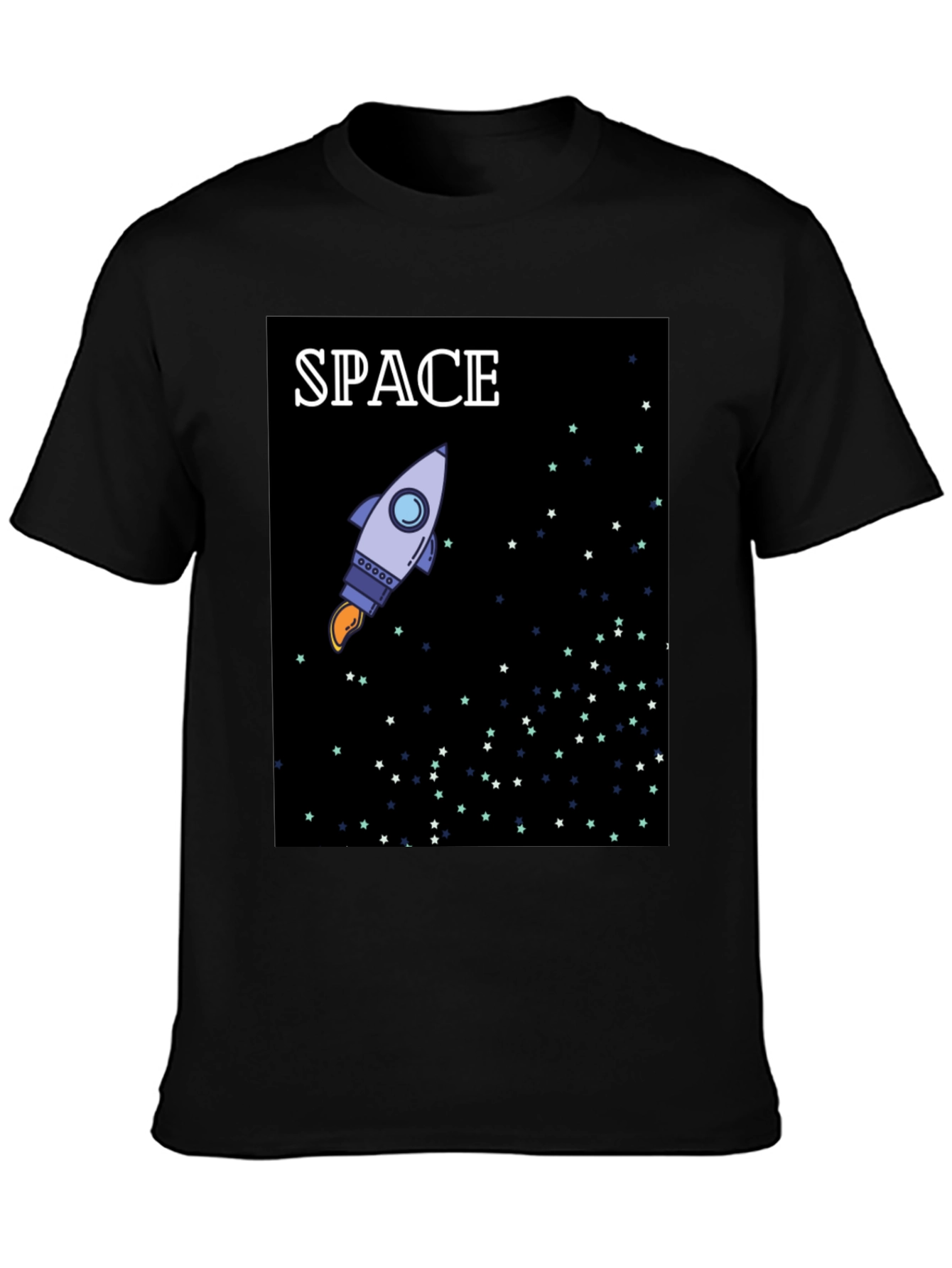 Space Rocket Graphic Black T-Shirt