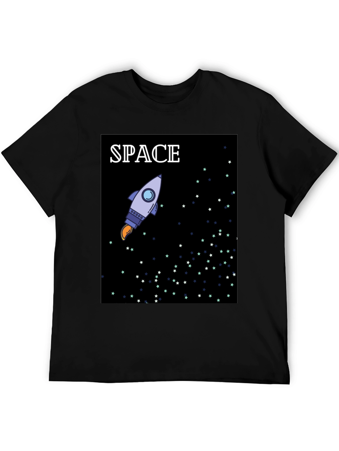 Space Rocket Graphic Black T-Shirt
