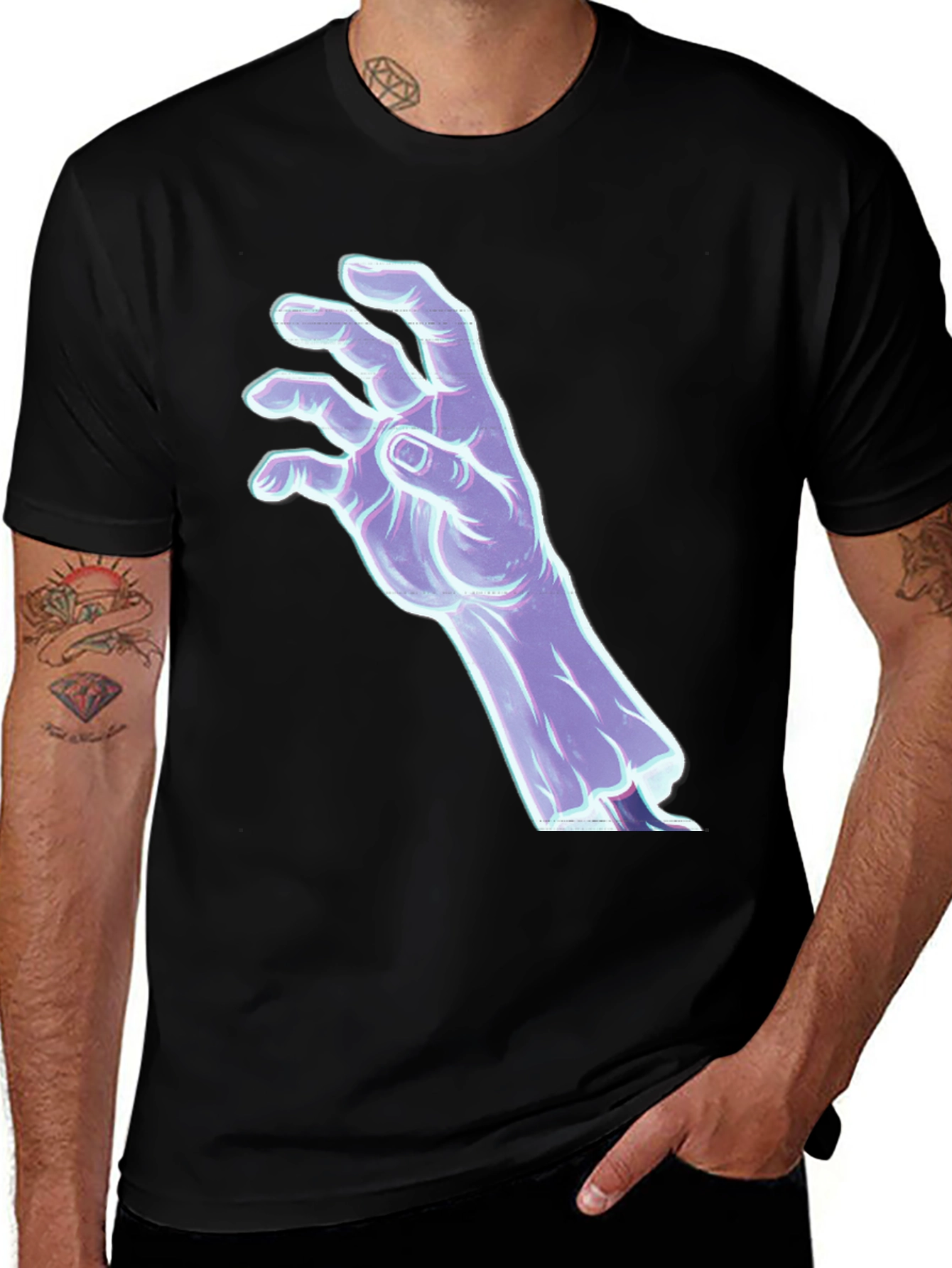 Mystic Hand Graphic Tee - Black Cotton T-Shirt