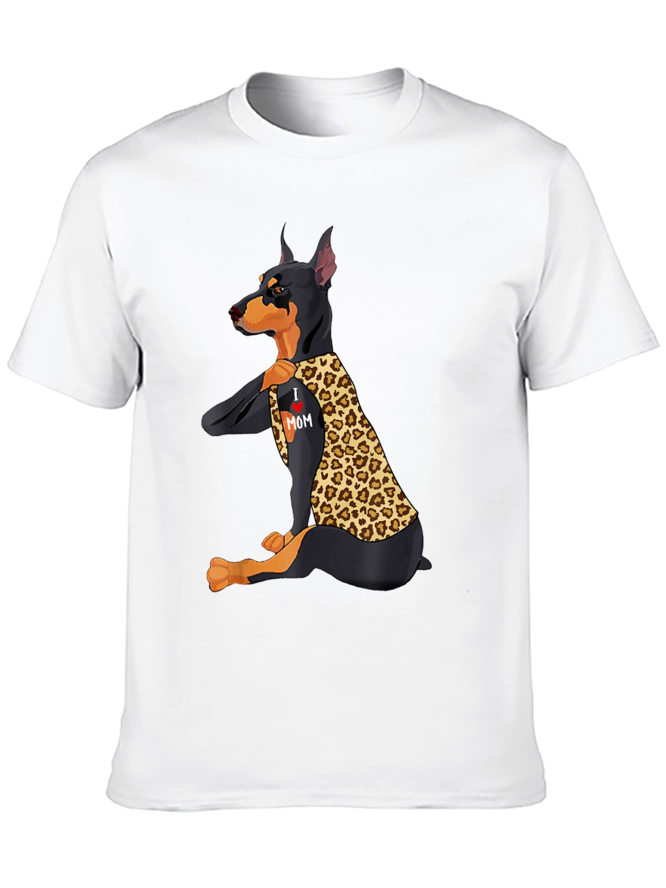 Doberman Leopard Print I Love Mom T-Shirt