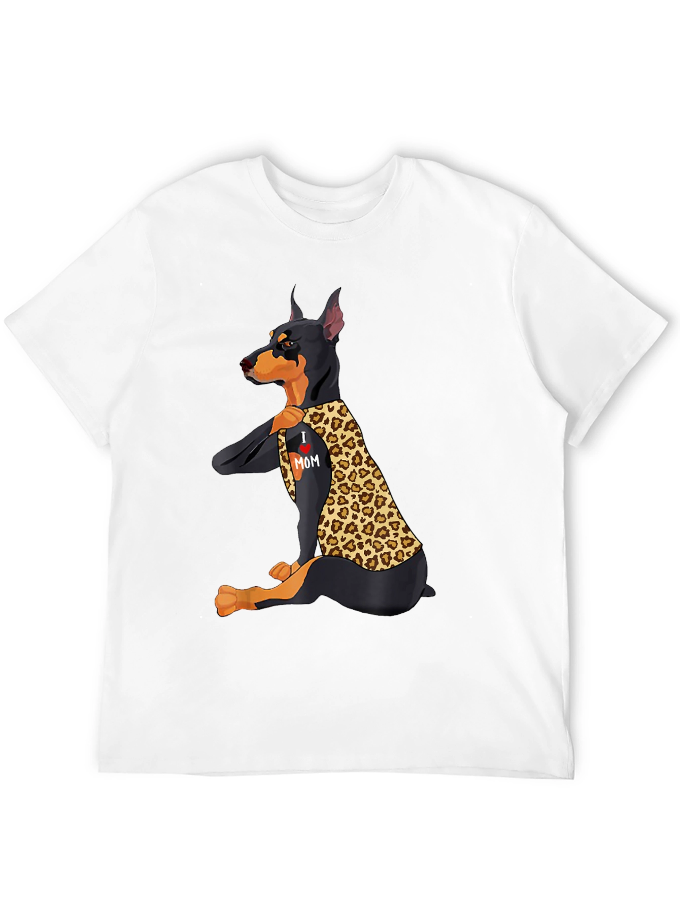 Doberman Leopard Print I Love Mom T-Shirt