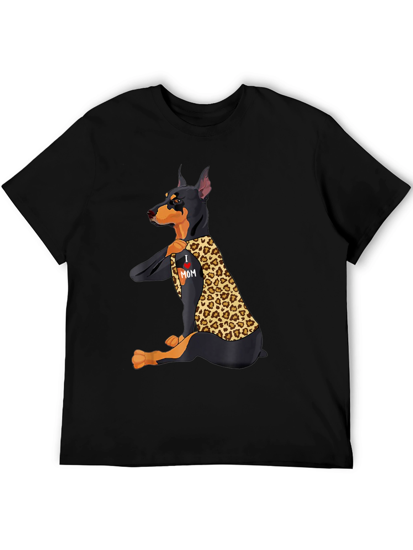 Doberman Leopard Print I Love Mom T-Shirt