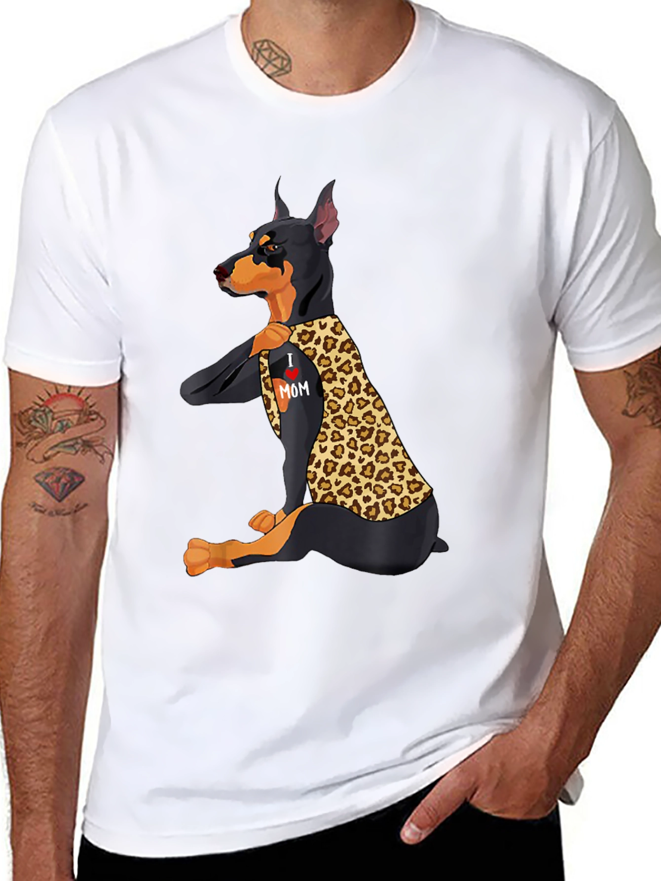 Doberman Leopard Print I Love Mom T-Shirt