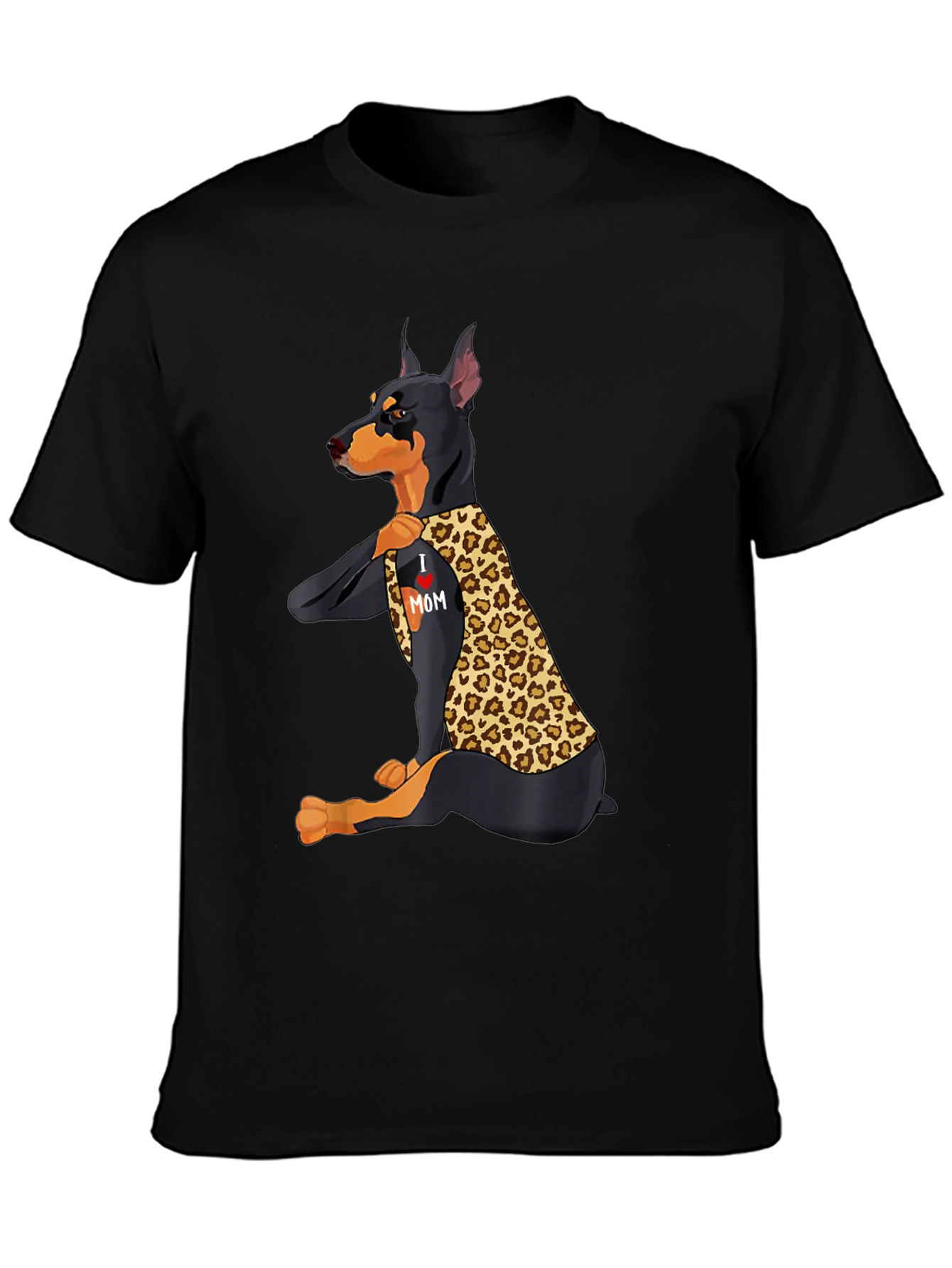 Doberman Leopard Print I Love Mom T-Shirt