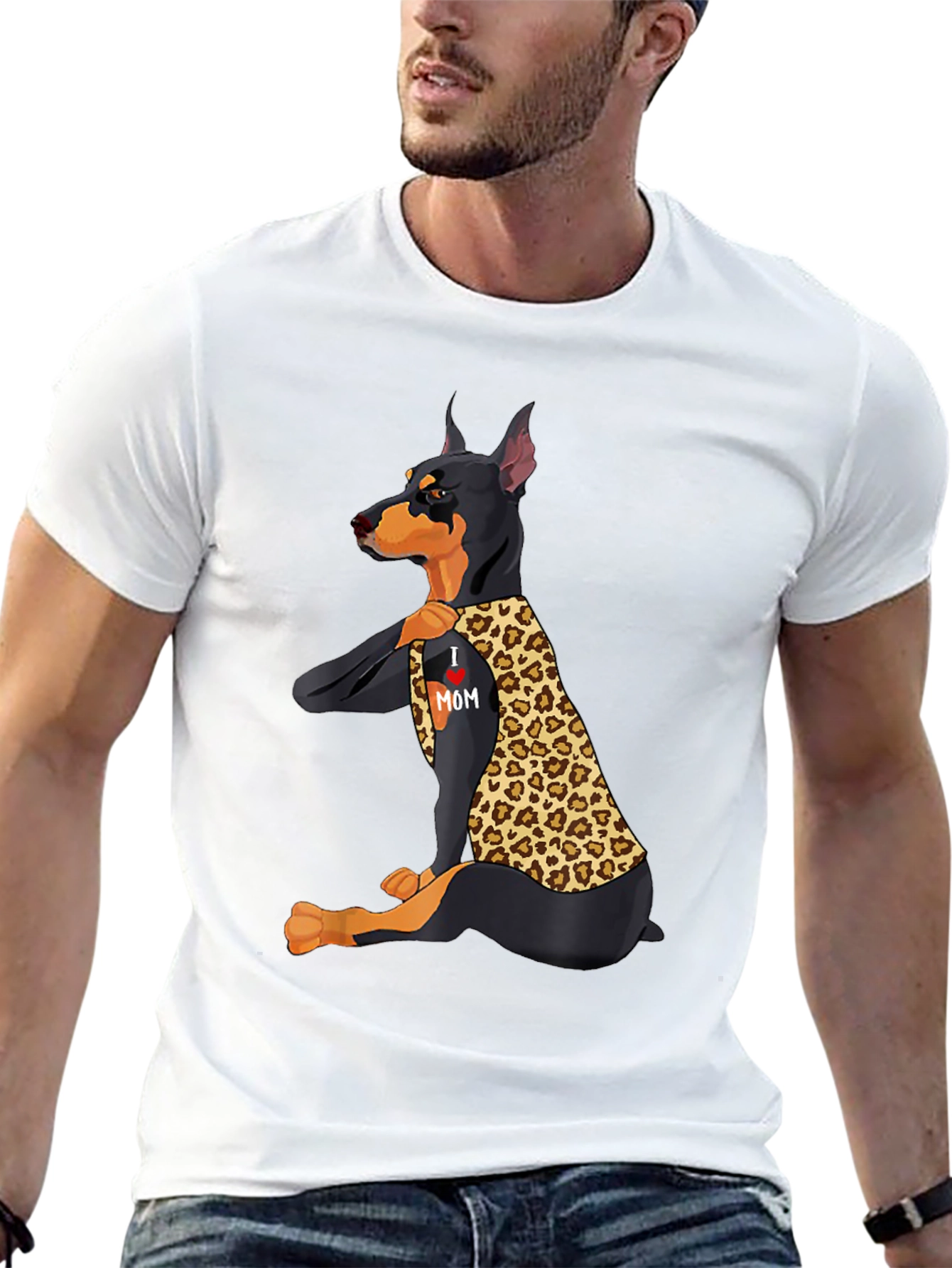 Doberman Leopard Print I Love Mom T-Shirt