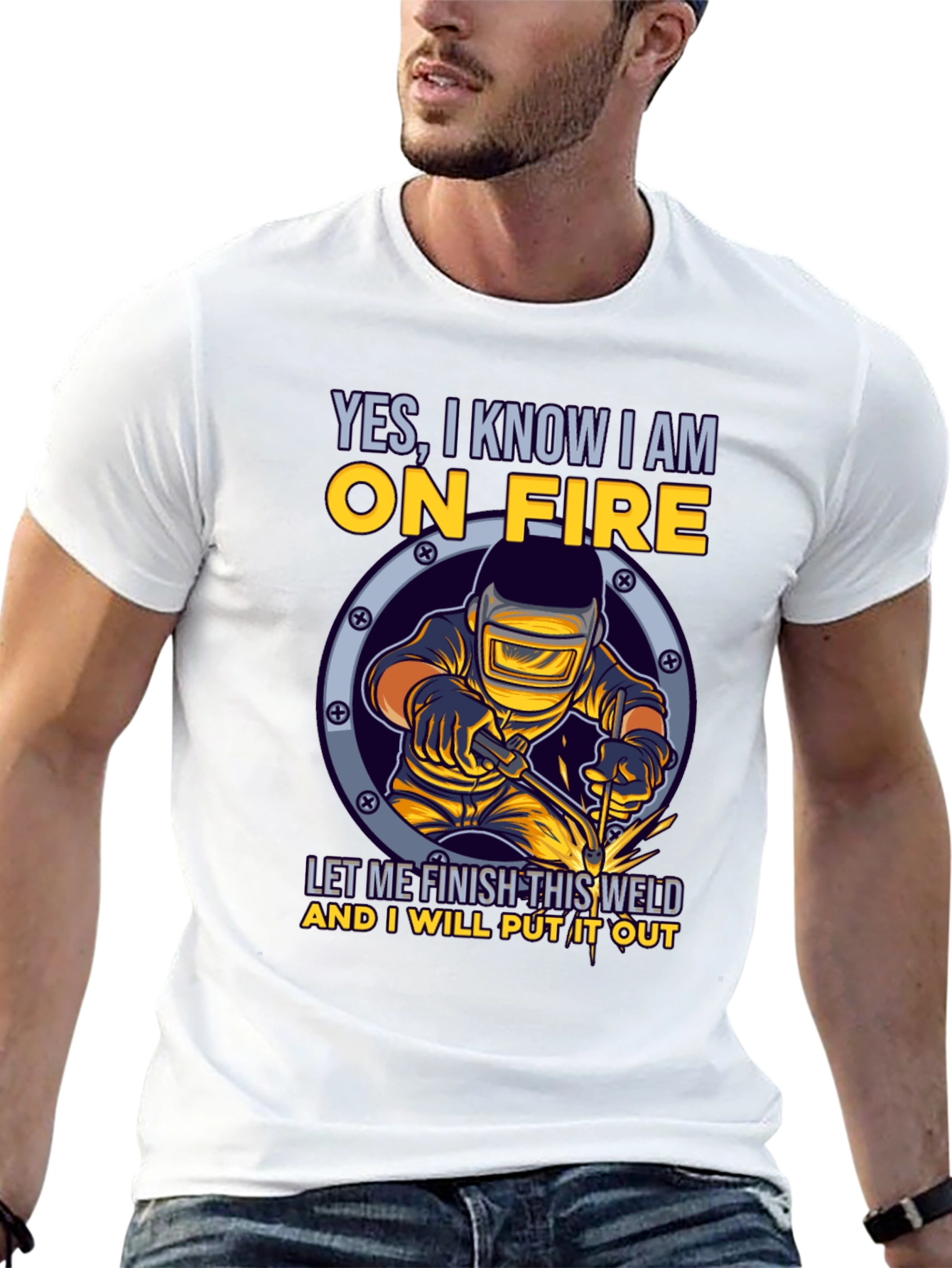 Welder On Fire Graphic Tee - Funny Welding T-Shirt